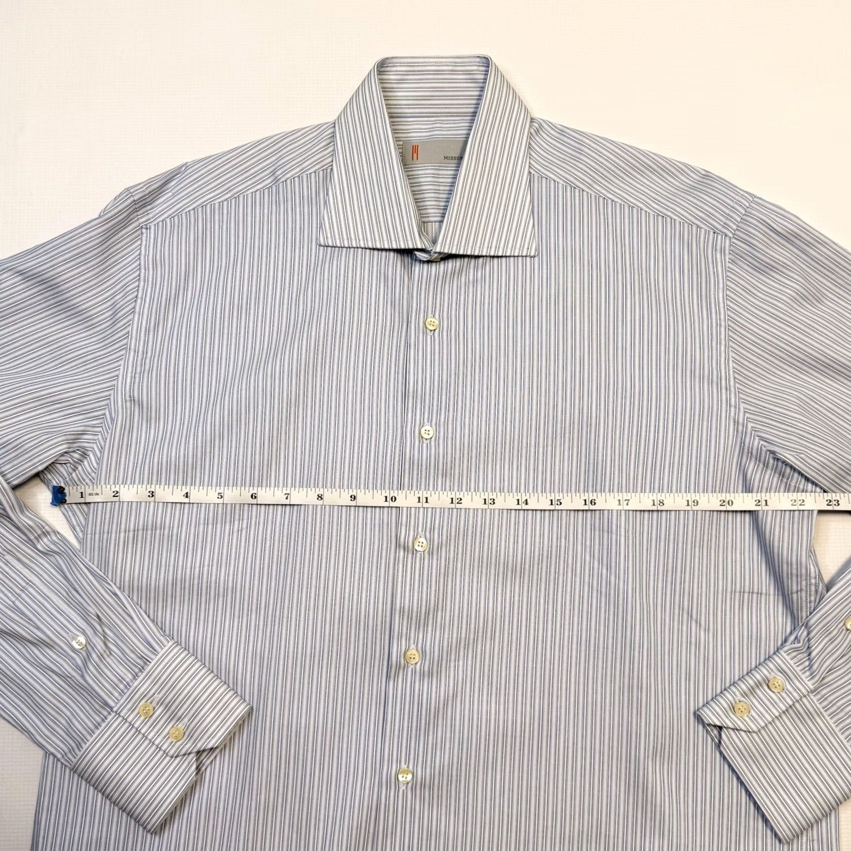 Missoni Missoni Dress Shirt Mens 16.5 Blue Stripe 100% Cotton Button Front Long Sleeve Shirt Size 46R - 6 Thumbnail