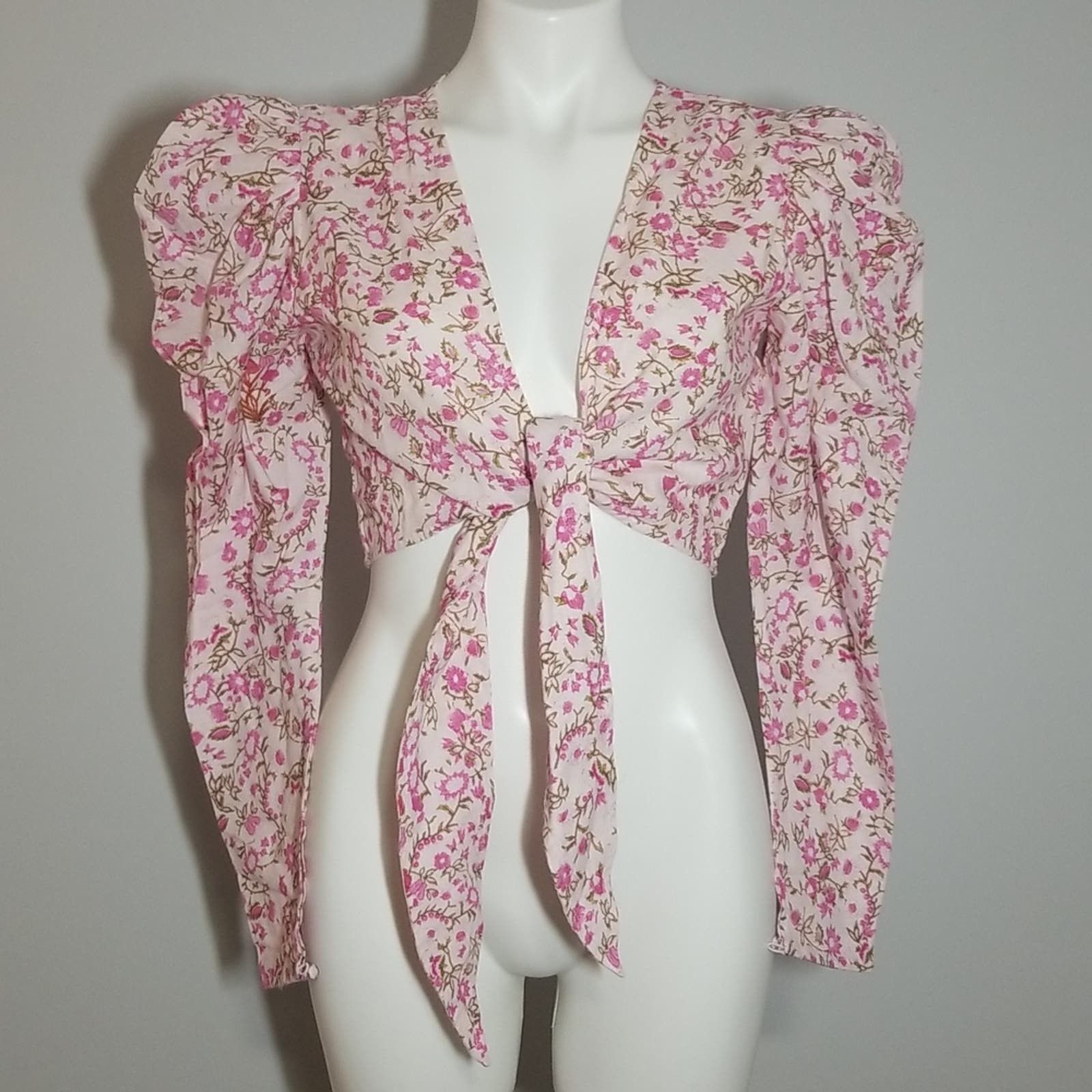 image of NWT Hemant And Nandita Hera Floral Crop Top In Orchid Pink, Women's (Size Medium)