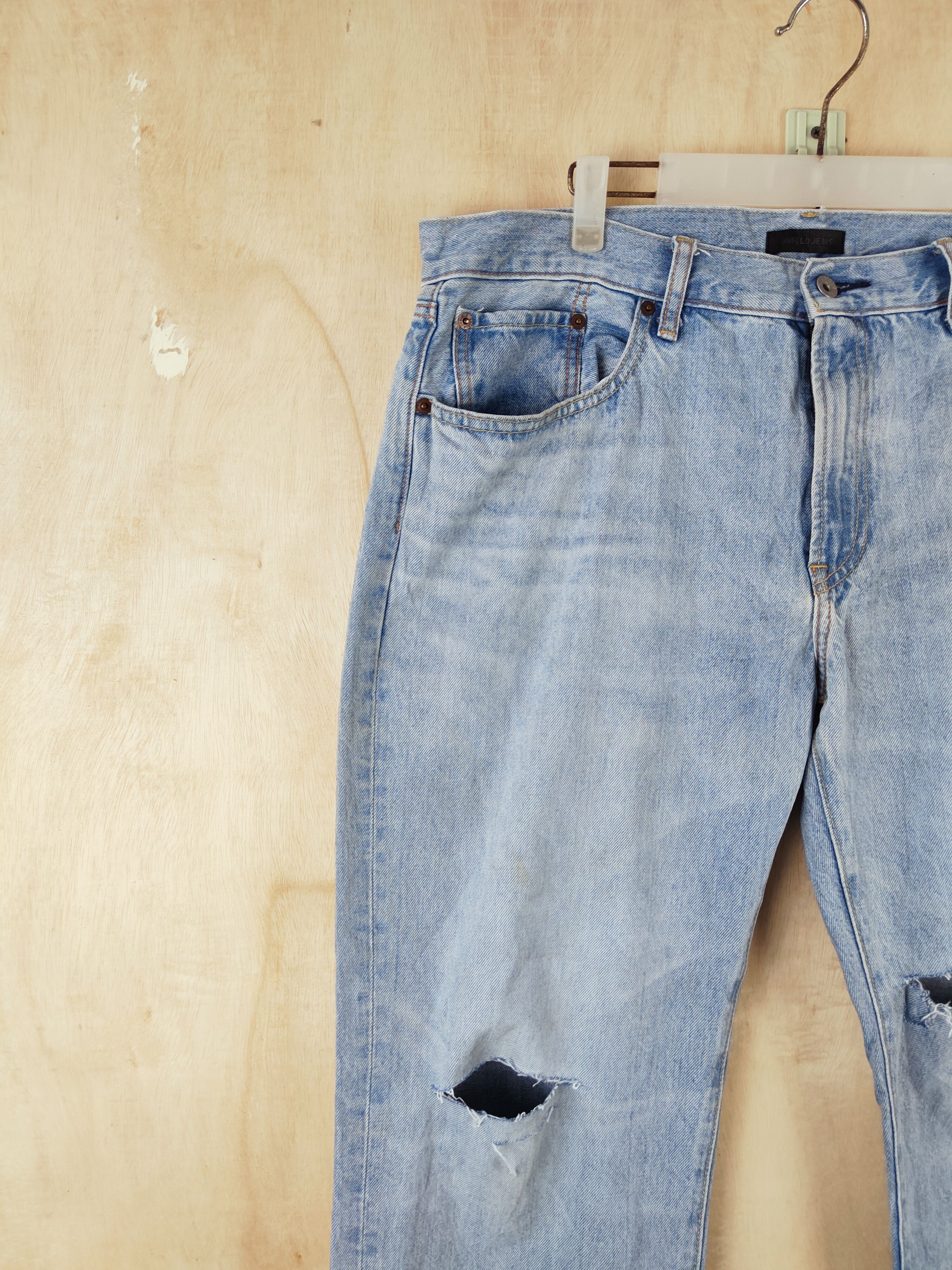 Japanese Brand Uniqlo Blue Distressed Ripped Jeans #S2657 Size US 38 / EU 54 - 3 Thumbnail