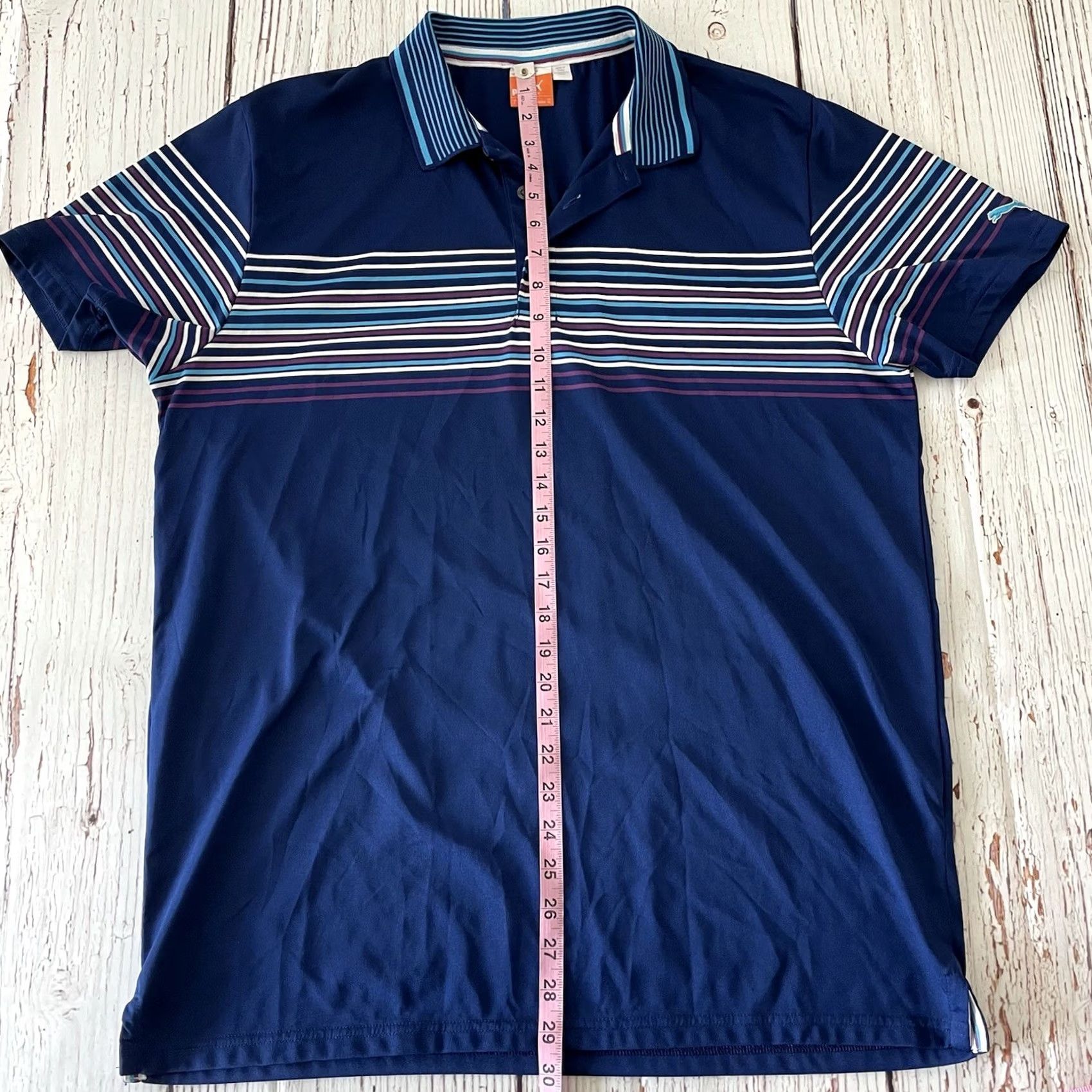 Puma PUMA Short Sleeve Striped Golf Polo Shirt Men's Large Blue Size US L / EU 52-54 / 3 - 5 Thumbnail