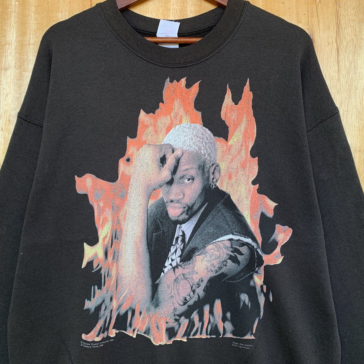 NBA Vintage 90s Dennis Rodman Fire Crewneck Size US L / EU 52-54 / 3 - 4 Thumbnail
