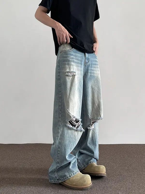 Other Blue Baggy Distressed Denim Jeans, Loose Wide Leg Jeans Size US 32 / EU 48 - 5 Thumbnail