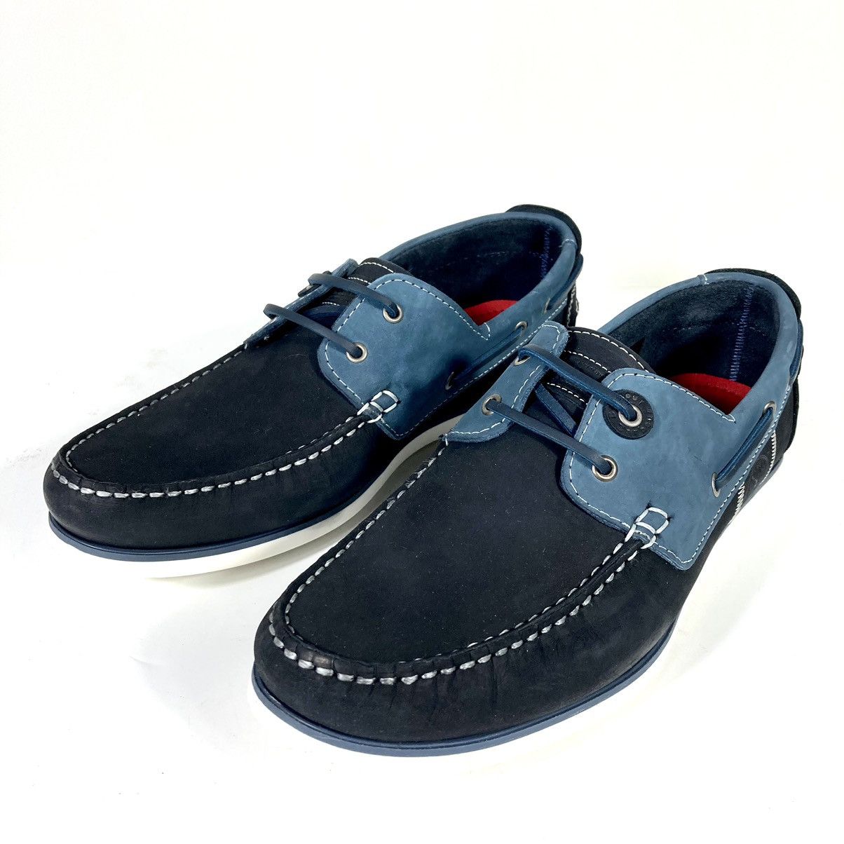 Barbour Barbour Mens Leather & Suede Wake Boat Shoes Washed Blue 12 Size US 12 / EU 45 - 2 Thumbnail