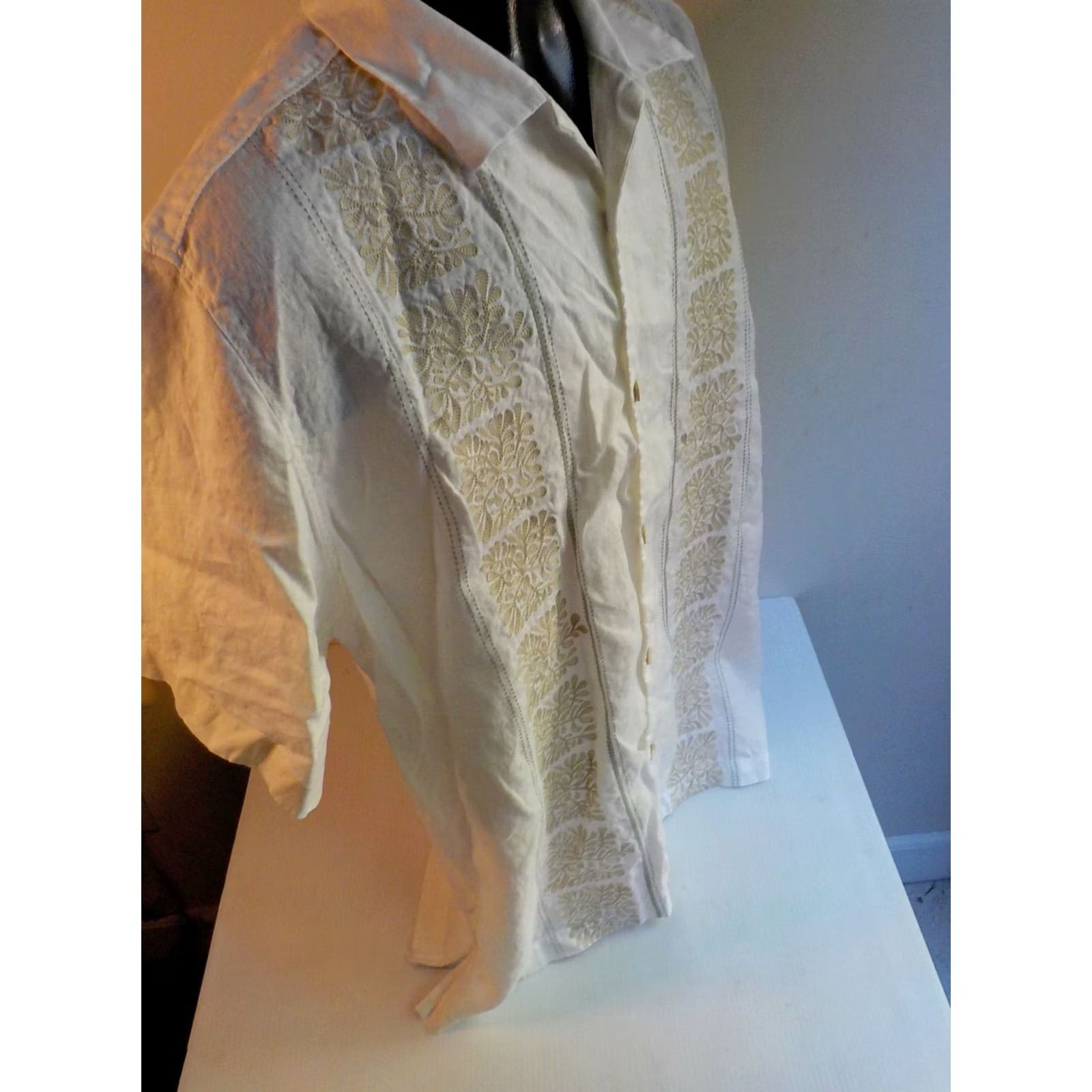 Tommy Bahama TOMMY BAHAMA Embroidered Front Camp Shirt XL Beige/Ivory 100% Linen Button-Up Short Sleeve Men Vintage Style Size US XL / EU 56 / 4 - 3 Thumbnail