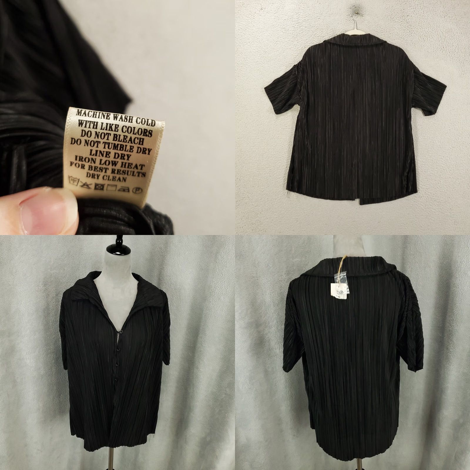 Vintage New Button Up Top Textured Accordion Pleated Blouse Womens M Black Shirt Casual Womens Blouse Button Up Top Black Medium Size M / US 6-8 / IT 42-44 - 8 Thumbnail
