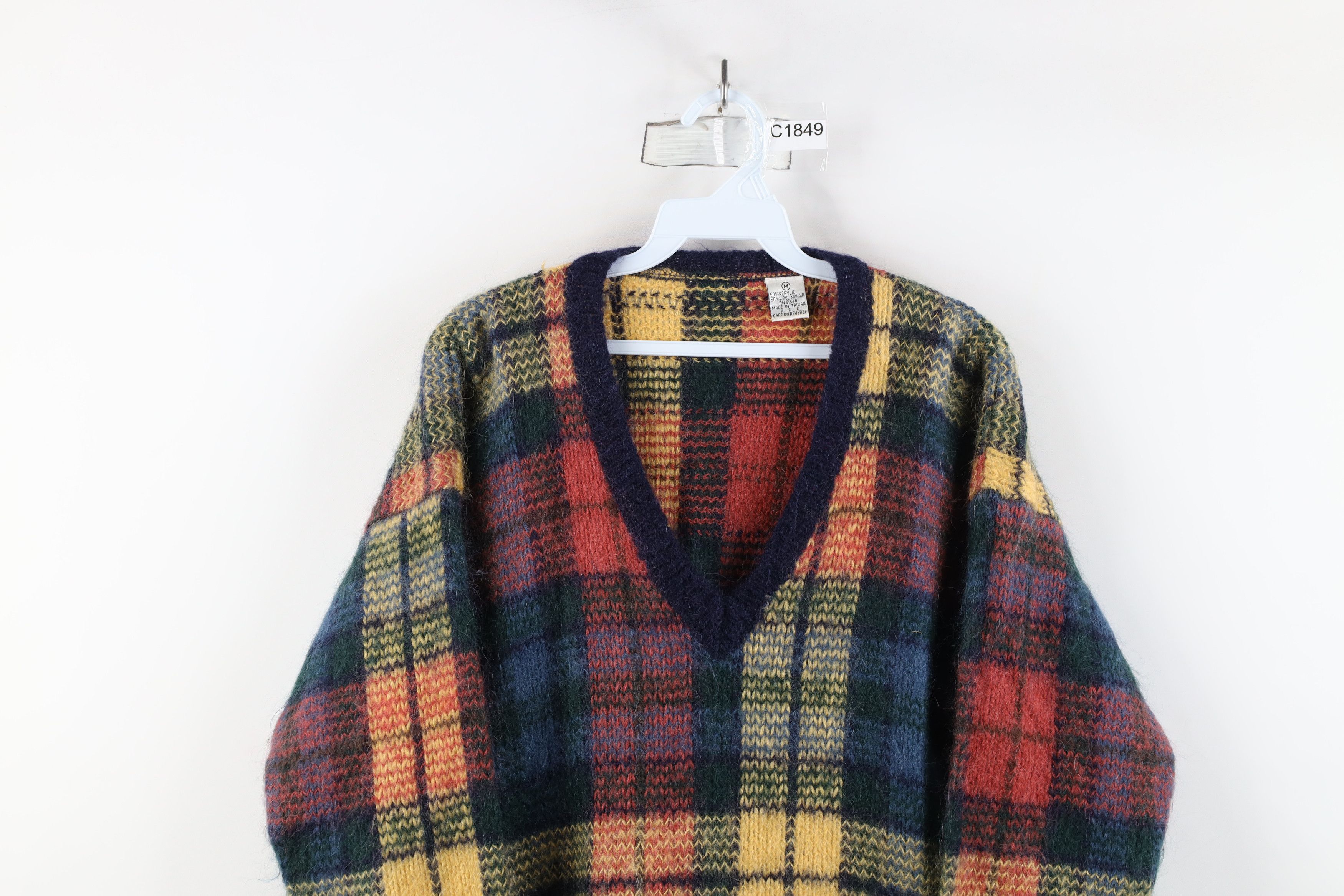 Vintage Vintage 90s Streetwear Mohair Rainbow Plaid Knit Sweater Size M / US 6-8 / IT 42-44 - 2 Thumbnail