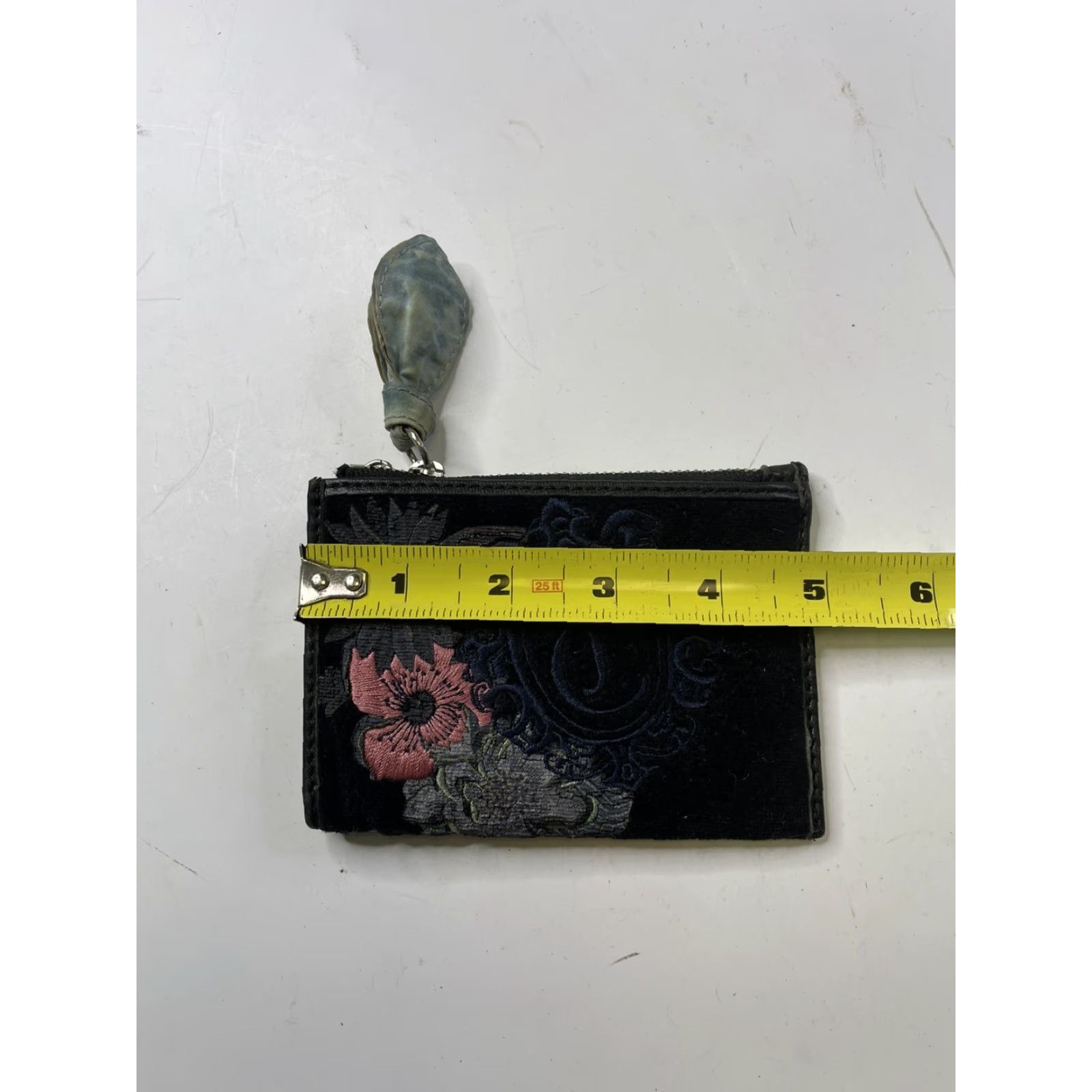 Juicy Couture VINTAGE Juicy Couture Wallet Wristlet Black Floral Leather Suede Zipper Logo Women S Small Size ONE SIZE - 6 Thumbnail