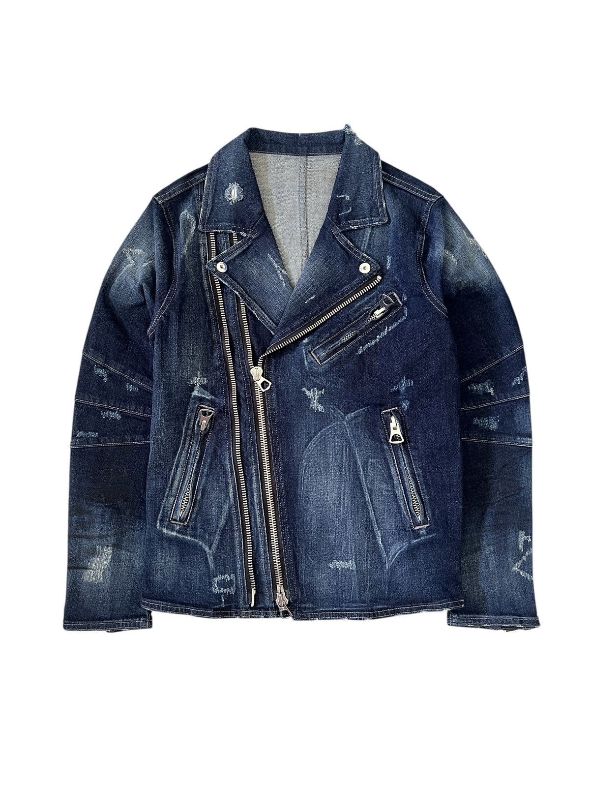 Japanese Brand Semantic Design Damaged Double Collar Denim Jacket Size US S / EU 44-46 / 1 - 1 Thumbnail