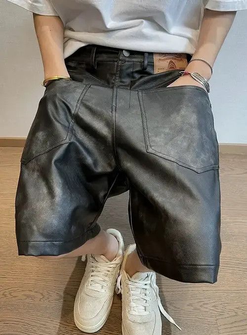 Japanese Brand Avant garde reverse front fade pu leather loose baggy shorts Size US 32 / EU 48 - 1 Thumbnail