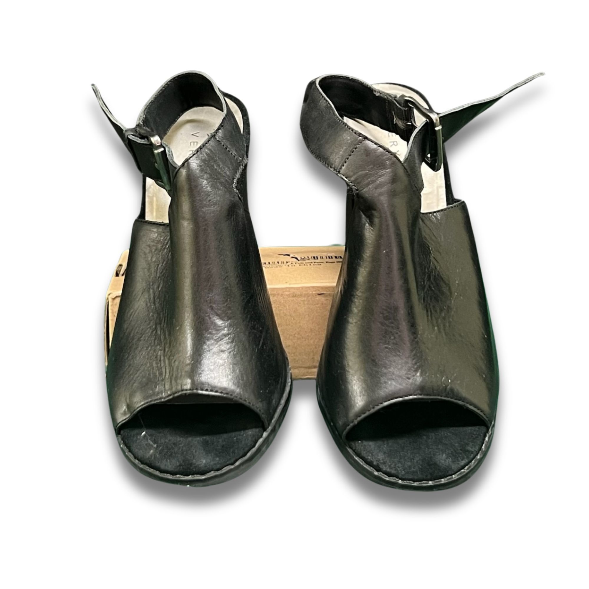 Other Black Leather Open-Toe Heeled Sandals Size 7 With Buckle Str Size US 7 / IT 37 - 2 Thumbnail