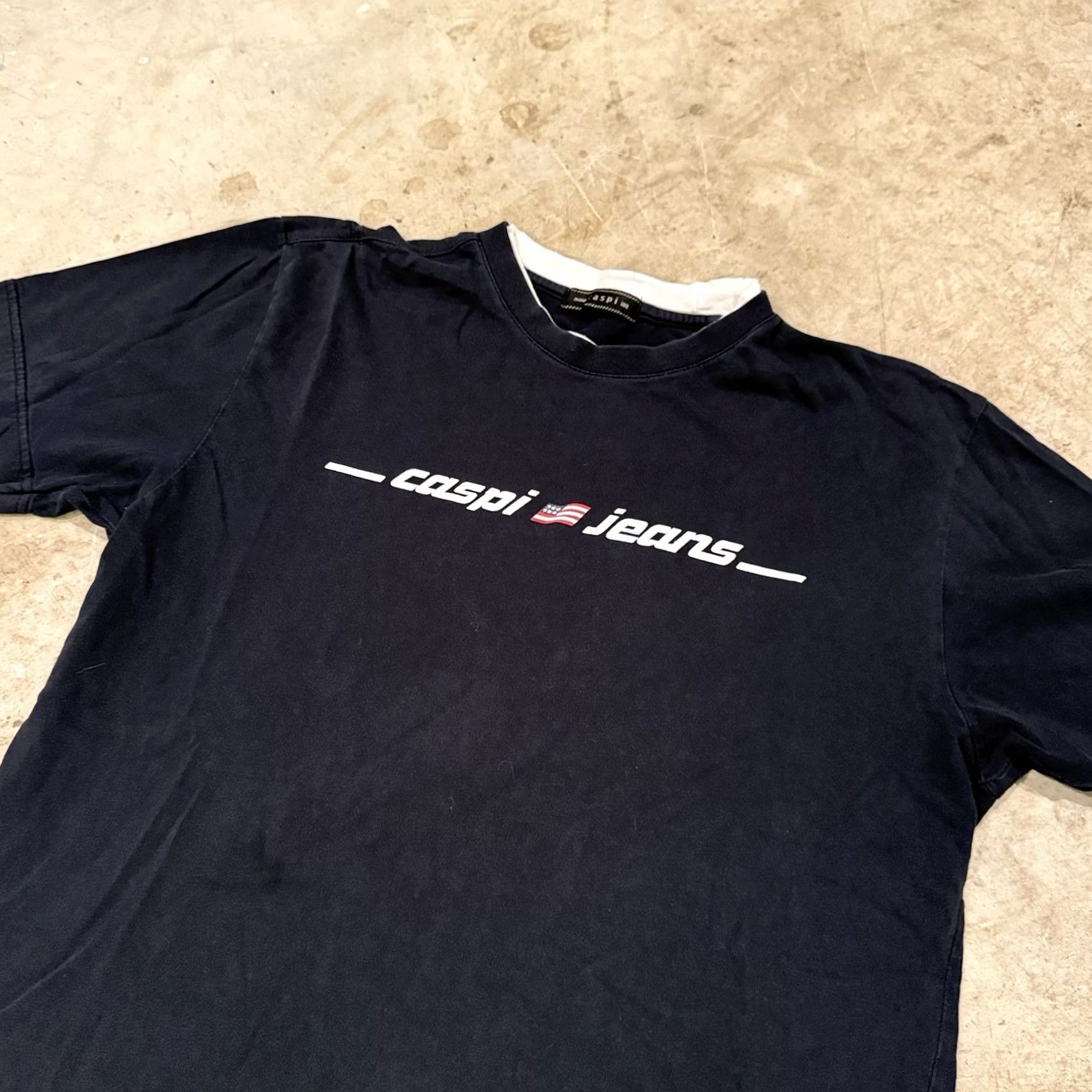 Vintage VINTAGE Caspi Jeans Spellout Tshirt Mens Medium Navy Blue Shirt Mens Navy Blue Caspi Jeans Spellout Tshirt 90s Size US M / EU 48-50 / 2 - 2 Thumbnail