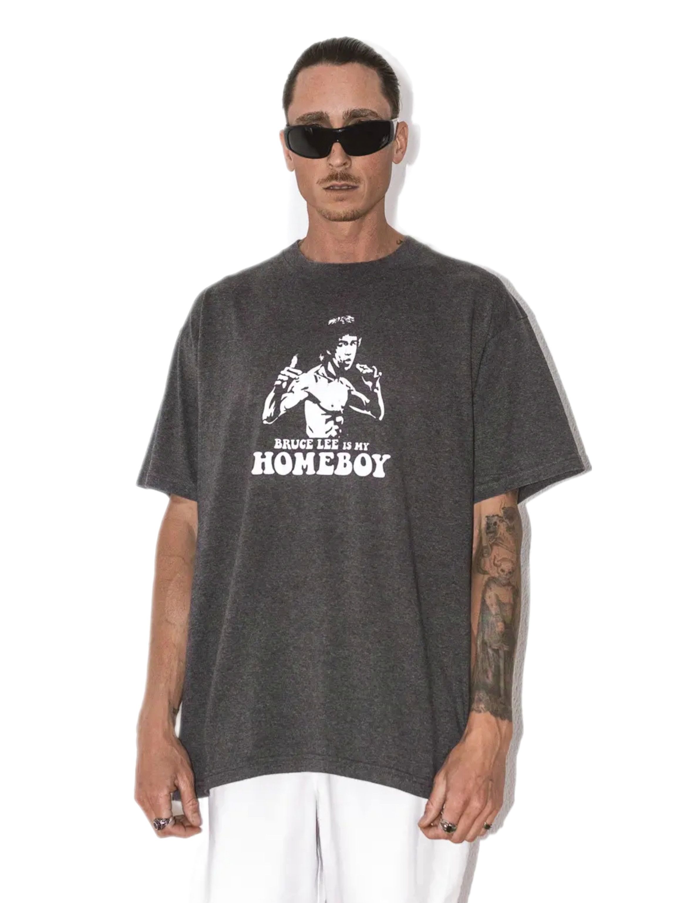 Rap Tees × Vintage Baggy Grey Relaxed Bruce Lee Homeboy Movie Graphic T-Shirt Size US XL / EU 56 / 4 - 1 Thumbnail