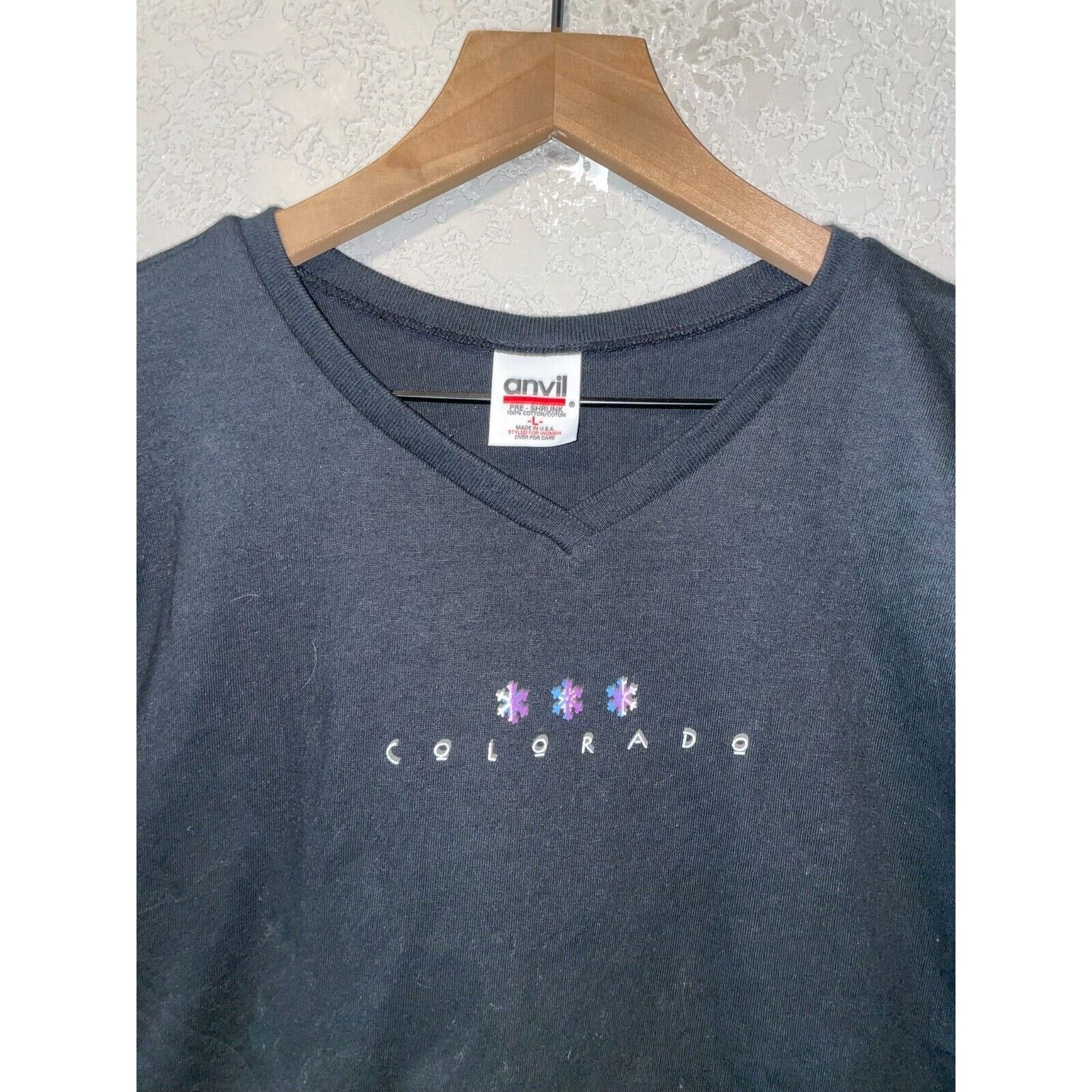 Anvil Womens Colorado Snow Shirt Snowflake Black Tee Top 90s Large Size L / US 10 / IT 46 - 2 Thumbnail