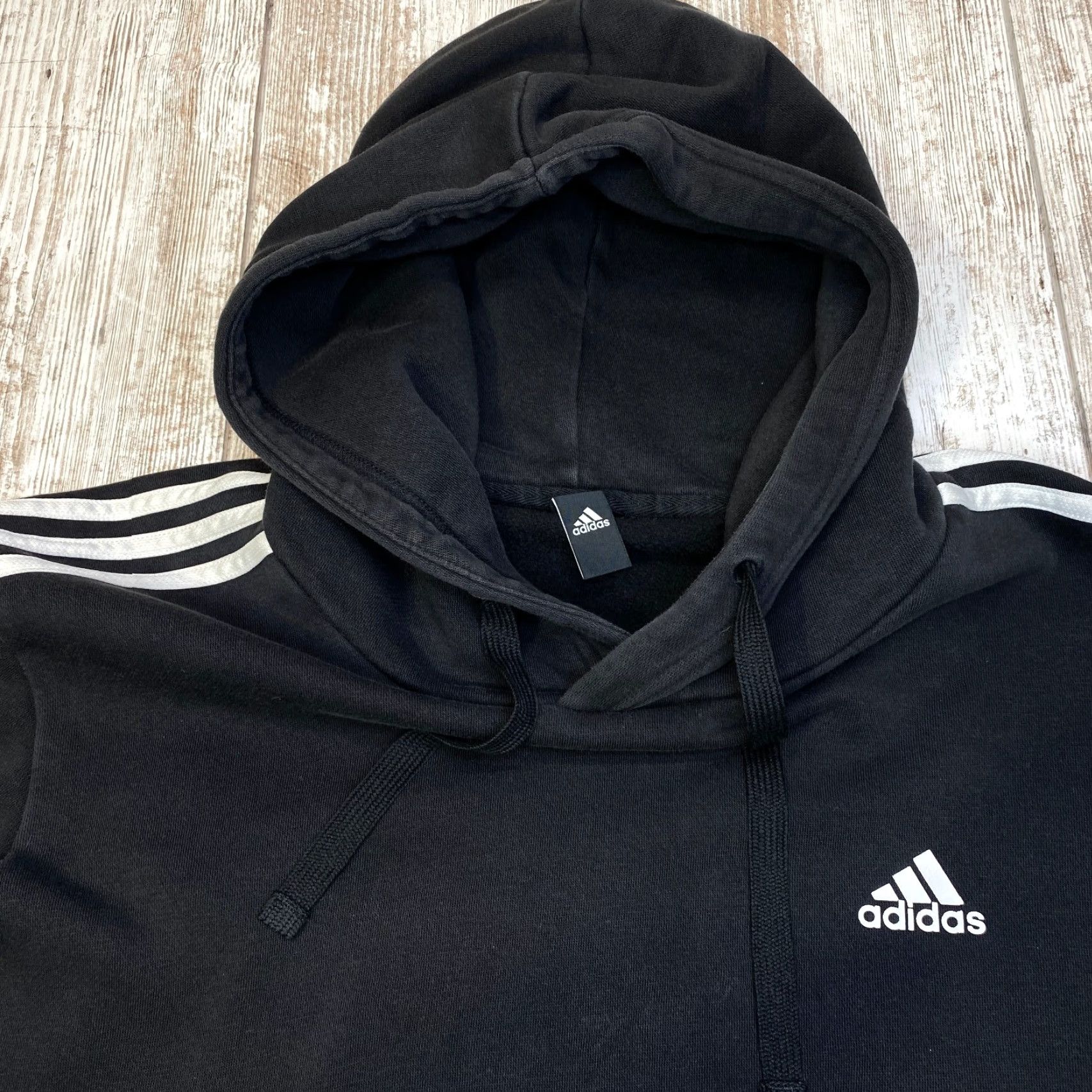 Adidas VINTAGE Adidas Hoodie Mens Large Black White Logo Spelled Out White Stripes 7259 Size US L / EU 52-54 / 3 - 4 Thumbnail