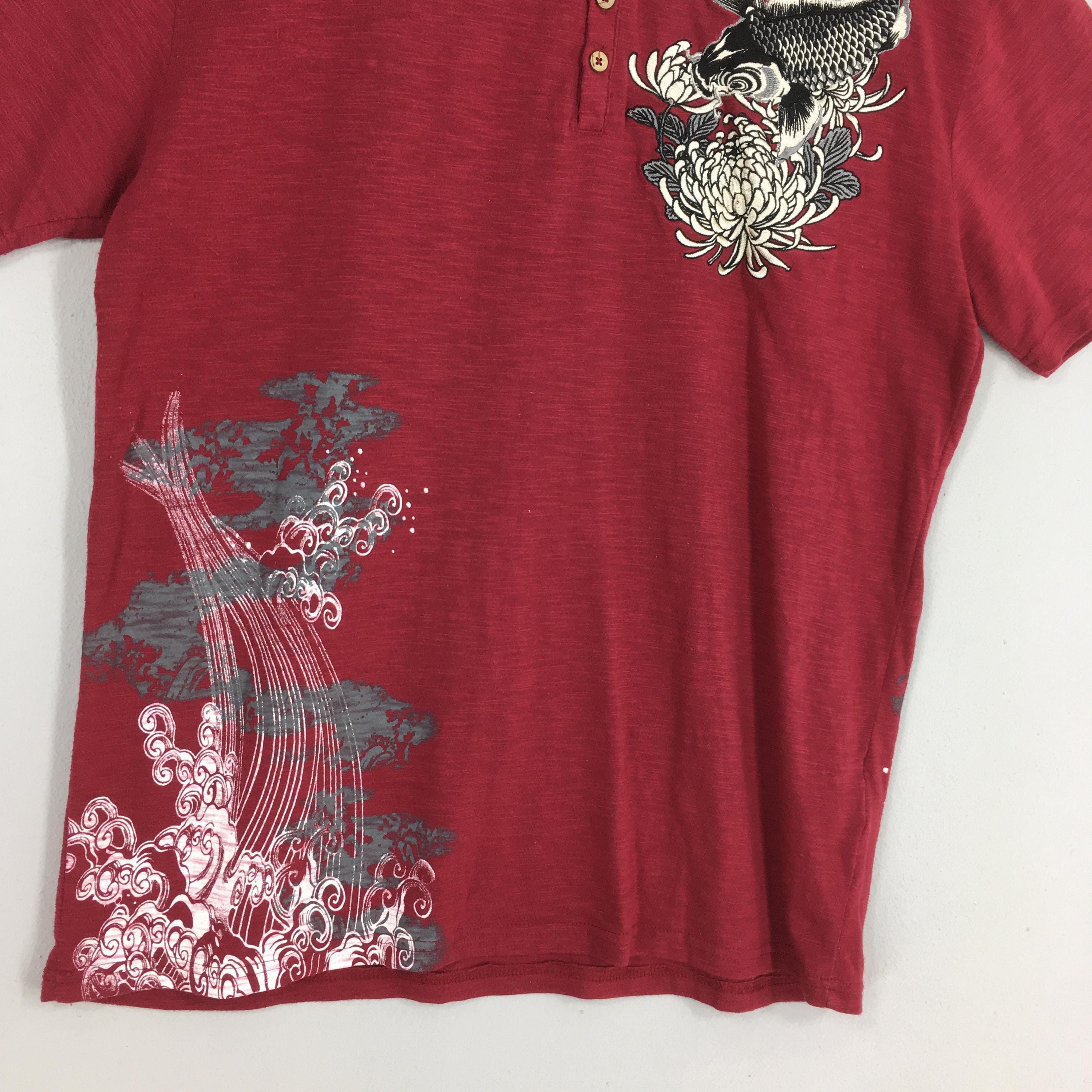Japanese Brand Vintage Fish Koi Japanese Culture Sukajan Red Tshirt Large Size US L / EU 52-54 / 3 - 3 Thumbnail