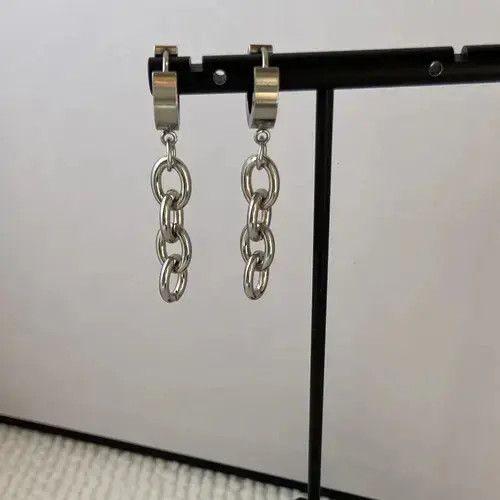 Other Stainless Steel Tassel Chain Dangle Drop Earrings for Men Size ONE SIZE - 4 Thumbnail