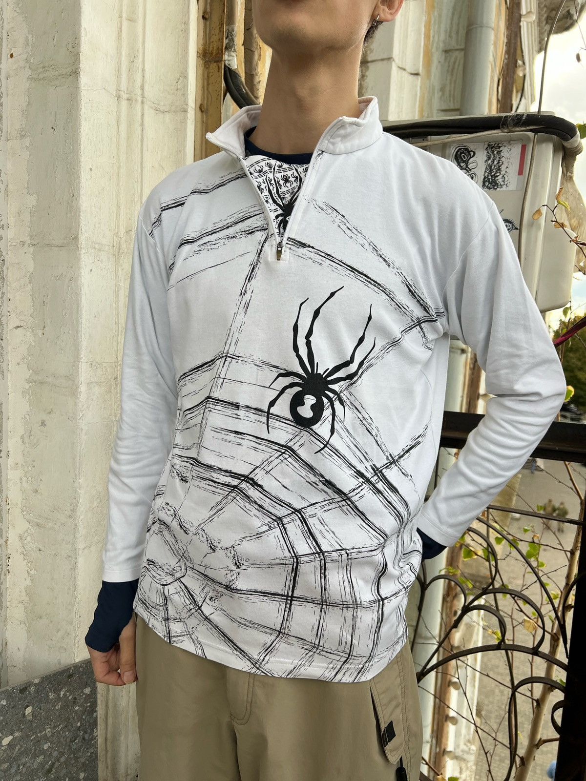Japanese Brand × Vintage 🕸🕷 Spider web pattern longsleeve thermal Size US M / EU 48-50 / 2 - 7 Thumbnail