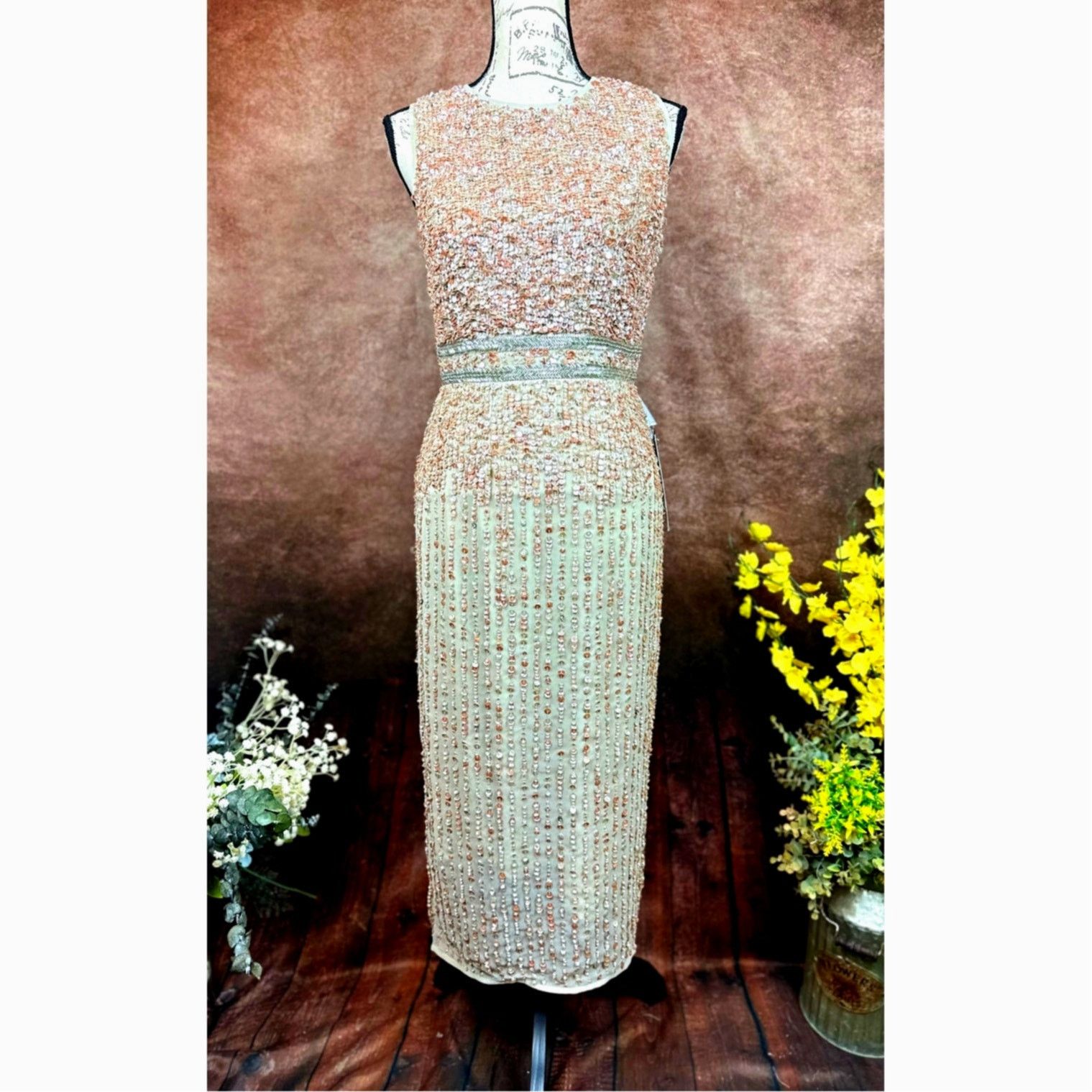 mac duggal sleeveless beaded midi dress Beaded Fit-Flare Wedding Dress  Bridal and Formal