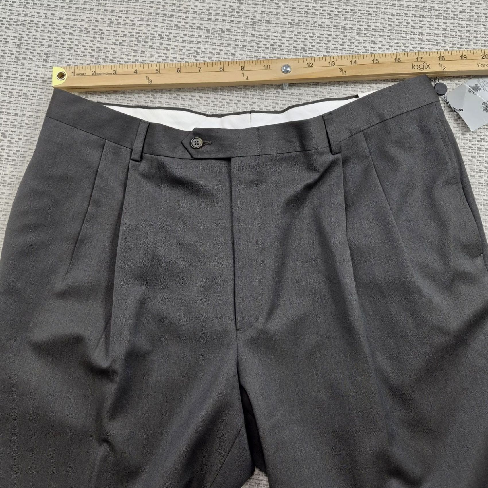 Austin Reed Austin Reed Signature Dress Pants Mens 38 Gray Wool Pleated Classic Unfinished Inseam Hem Zip Front Pockets Straight Leg Slim Fit Men Dress Pants Size US 38 / EU 54 - 7 Thumbnail