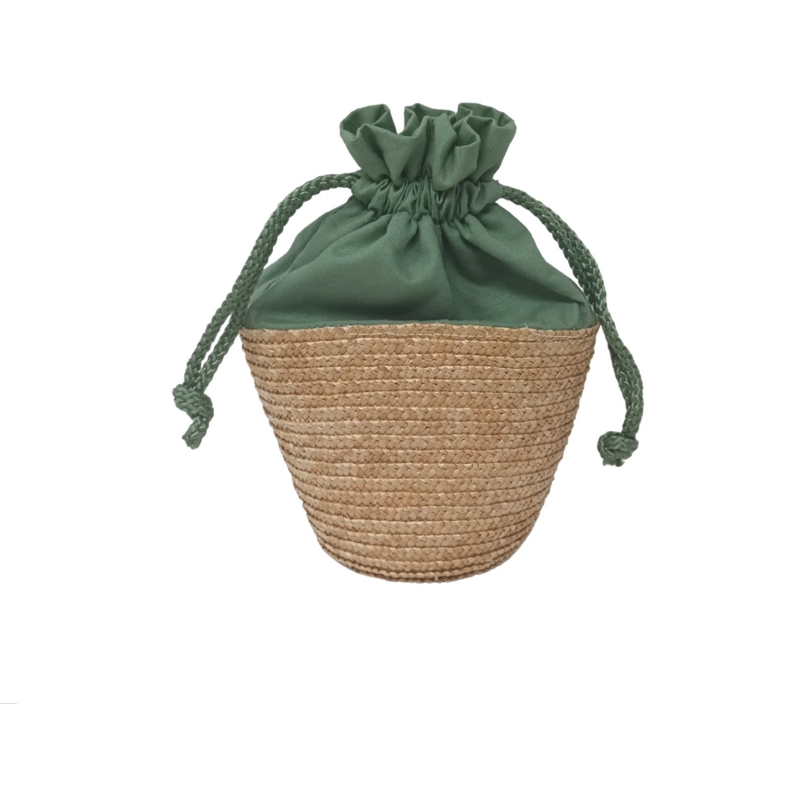 Vintage Victoria Secret Straw Purse Drawstring Handles Small Green Natural Straw Bag Bucket & Drawstring Bag Womens Small Green Cotton Straw Size ONE SIZE - 2 Thumbnail