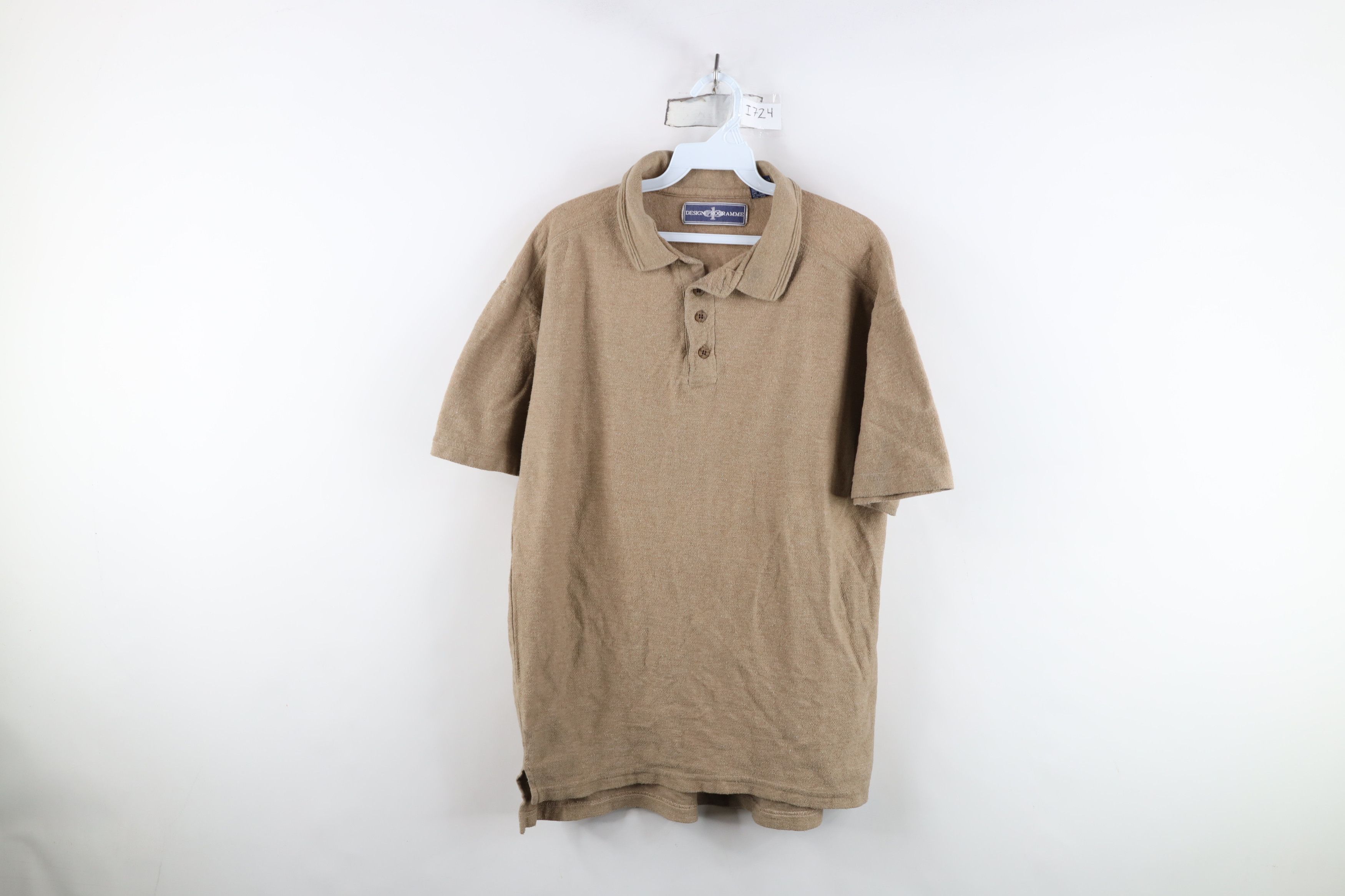 Vintage Vintage 90s Streetwear Blank Knit Golf Polo Shirt Beige Tan Size US L / EU 52-54 / 3 - 1 Thumbnail