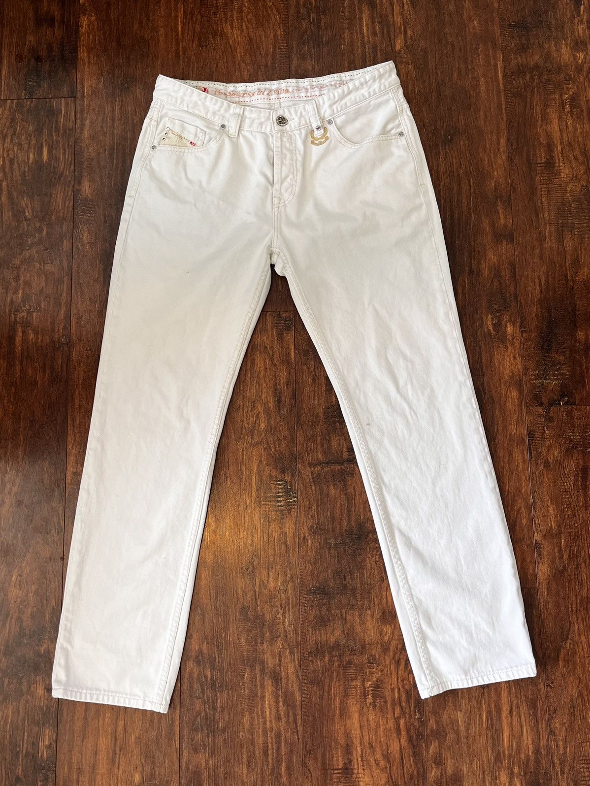 Designer × Diesel × Vintage RARE vintage white diesel straight leg denim jeans Size US 34 / EU 50 - 4 Thumbnail