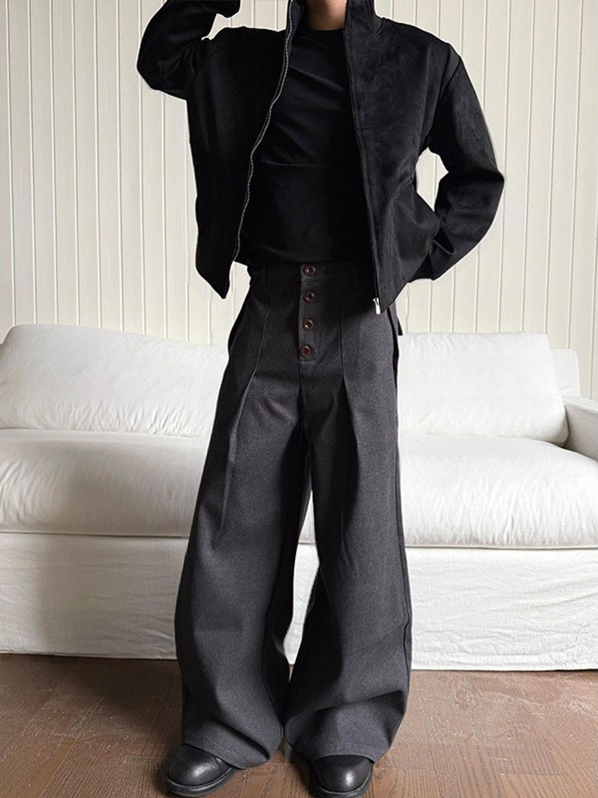 Vintage Gray Wide Leg High Waist Button Front Pants Size US 32 / EU 48 - 3 Thumbnail