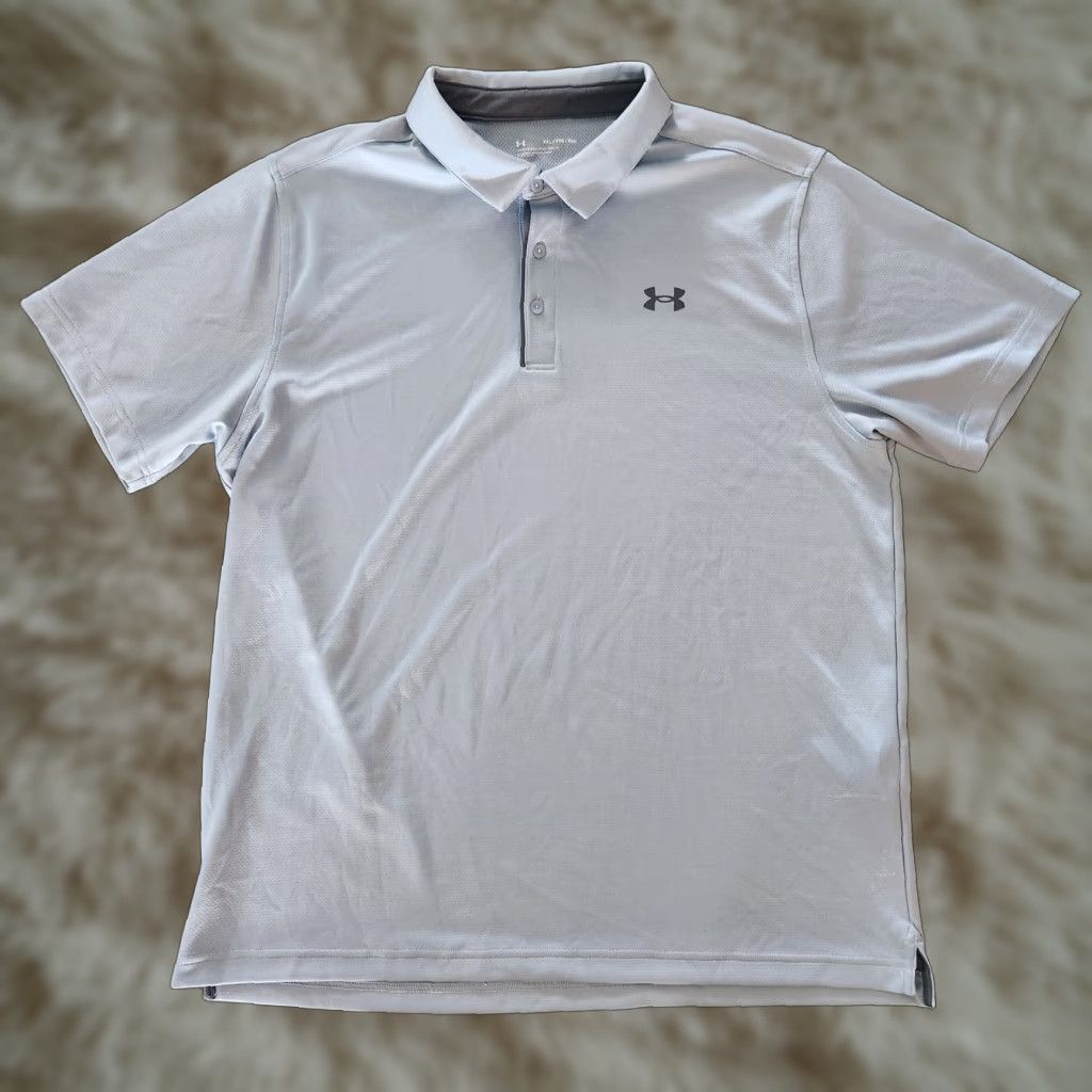 Under Armour Under Armour Golf Polo Shirt Mens Vented Short Sleeve Loose 2XL XXL Gray Silver Aerated Polo Men Golf Size US XXL / EU 58 / 5 - 1 Thumbnail