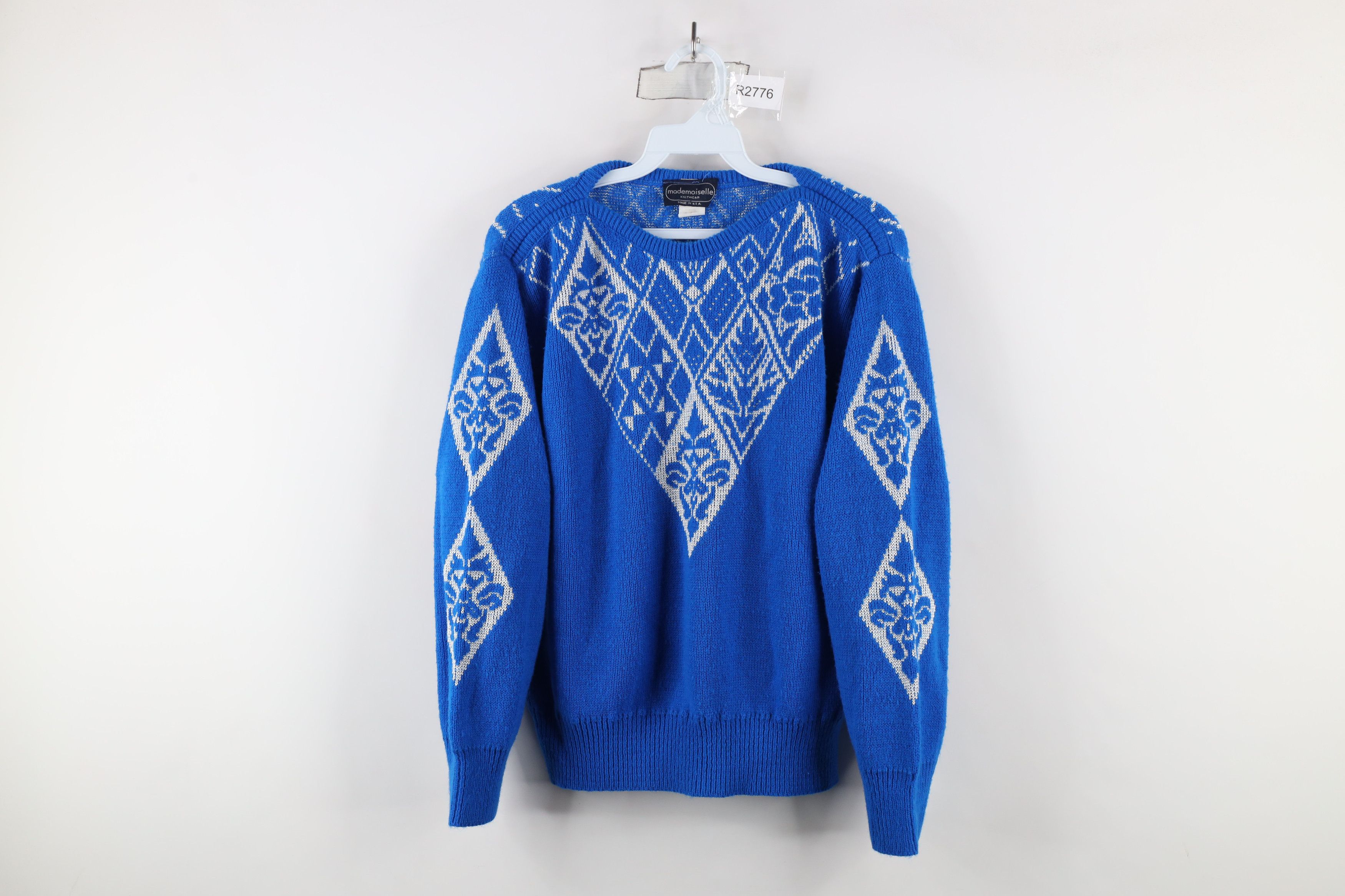 Vintage Vintage 80s 90s Streetwear Flower Knit Sweater Blue USA Size L / US 10 / IT 46 - 1 Thumbnail