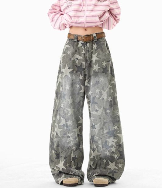 Japanese Brand Men's Retro Star Casual Loose-fitting Cargo Jeans Y2K Size US 32 / EU 48 - 1 Thumbnail