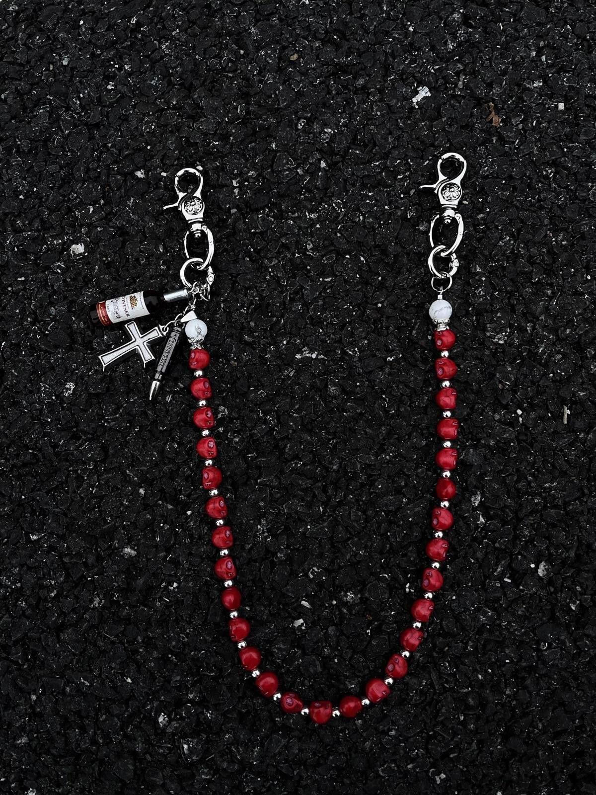 Jewelry Red Pine Stone Skull Cleanfit Wallet Chain ,Jeans Chain Size ONE SIZE - 2 Thumbnail