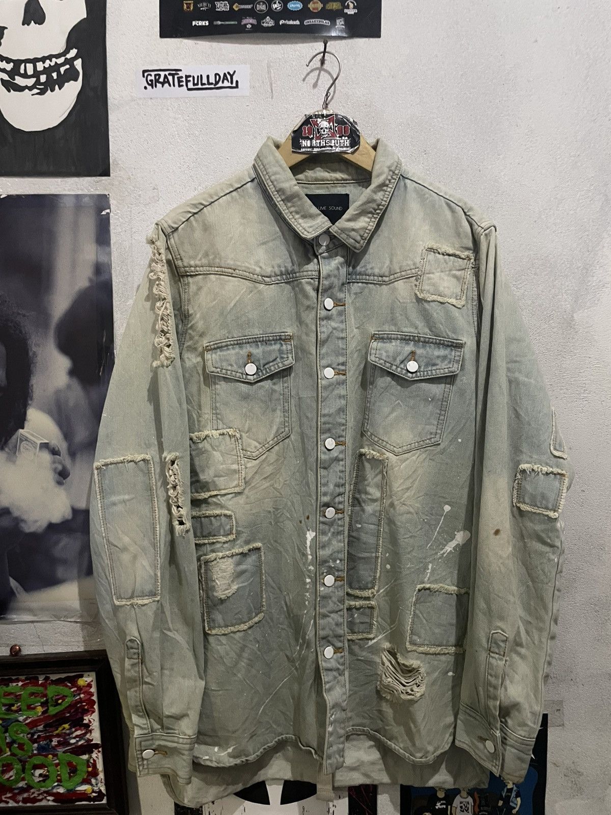 Japanese Brand Off-White Diagonal Denim Disstressed Shirt Jacket Gothic Size US XL / EU 56 / 4 - 2 Thumbnail