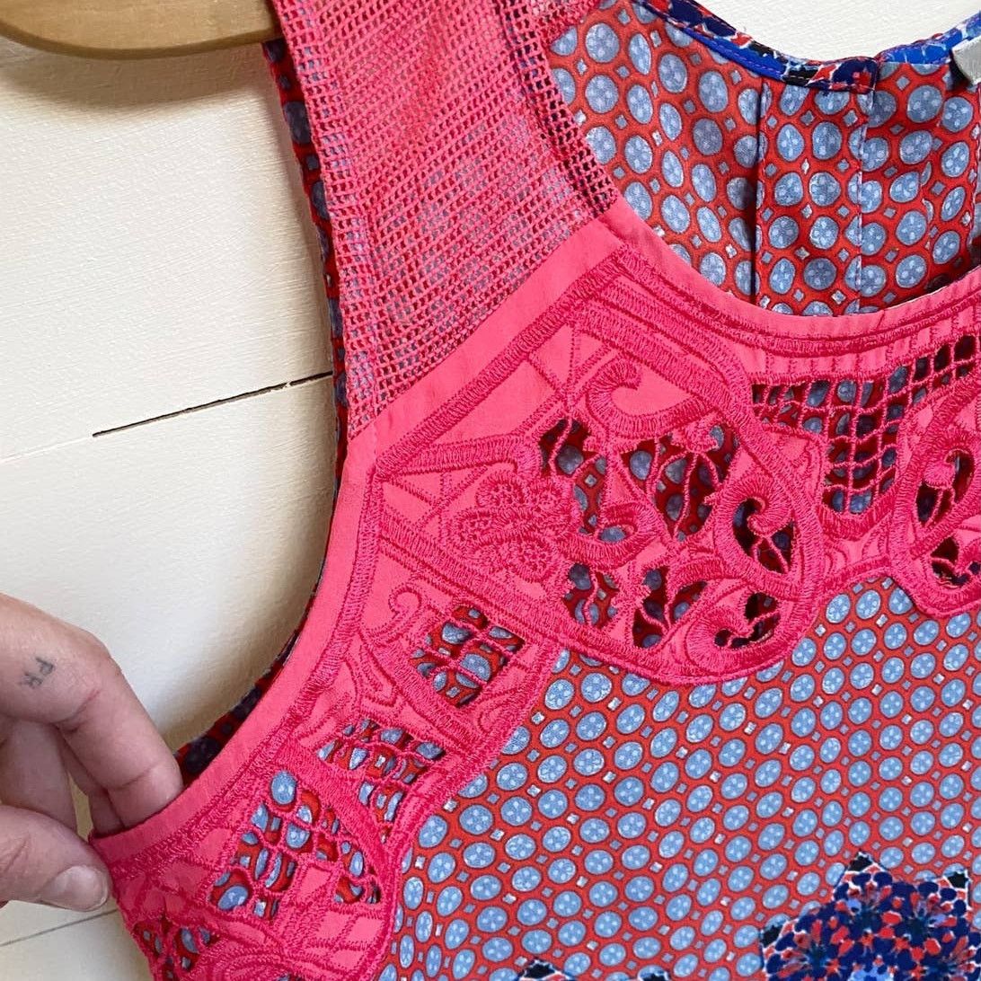 Vintage Angelyne Button Back Lace & Mesh Trim Sleeveless Blouse Size M / US 6-8 / IT 42-44 - 6 Thumbnail