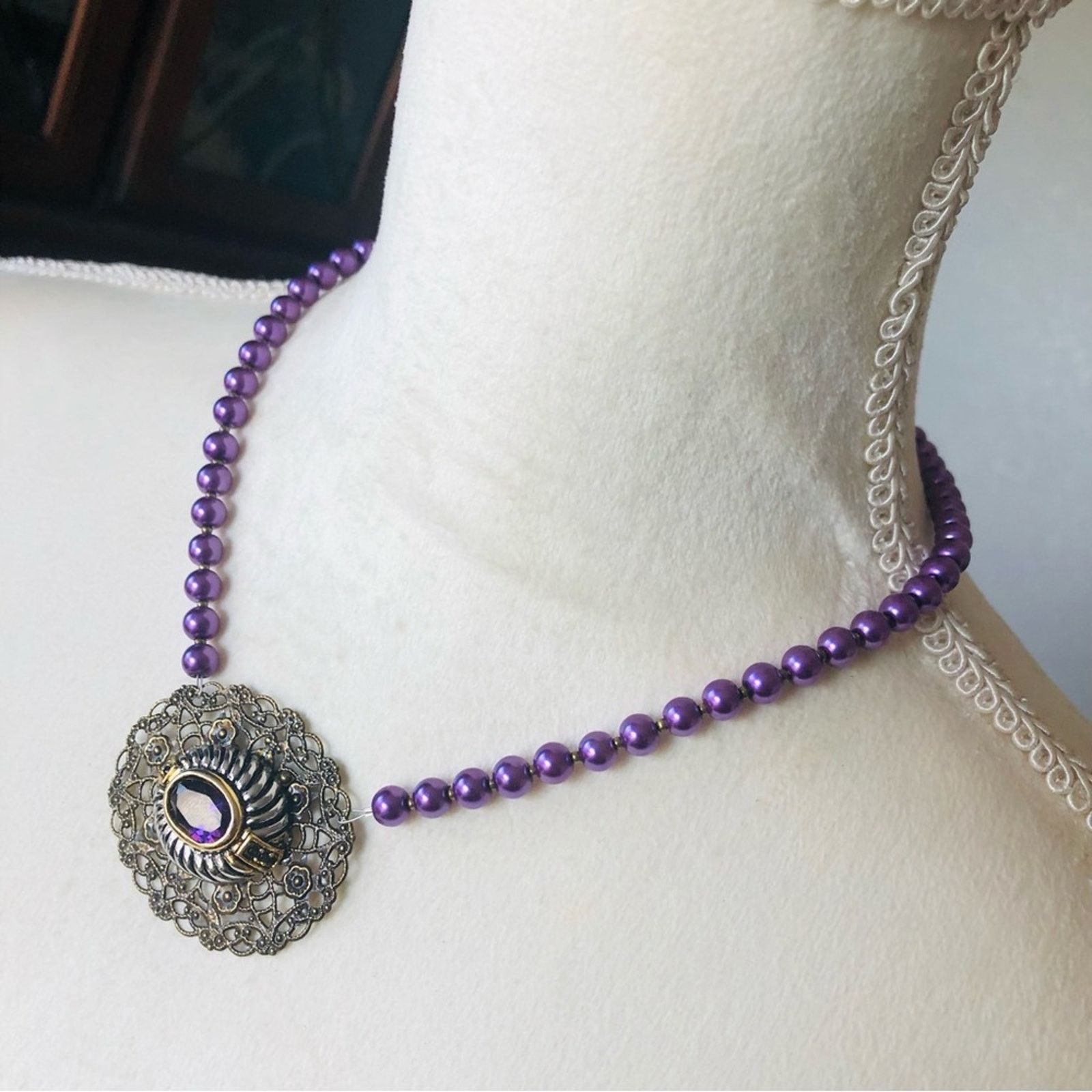 Handmade Handcrafted repurpose genuine amethyst Pearl necklace Size ONE SIZE - 5 Thumbnail