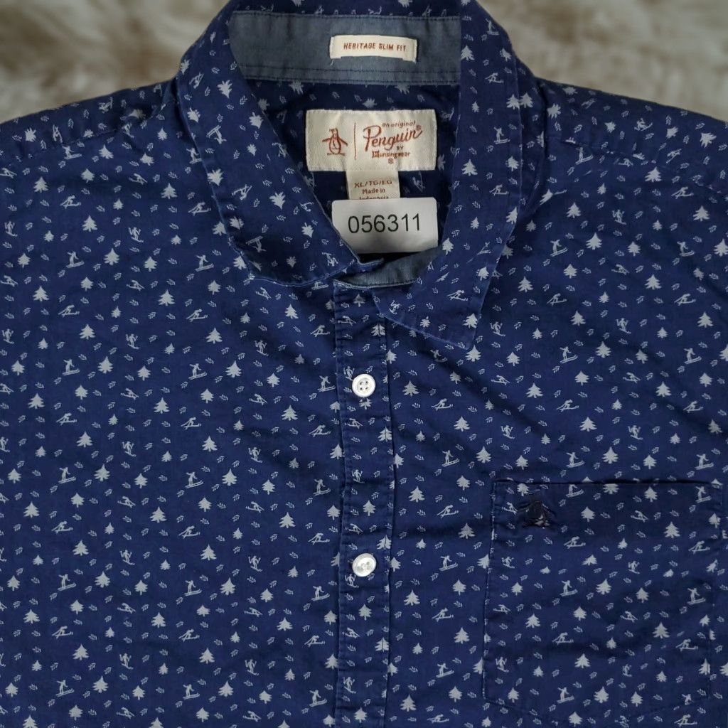 Original Penguin VINTAGE Original Penguin Men's Button-Up Shirt XL Blue Skiing Print Casual Short Sleeve Cotton Size US XL / EU 56 / 4 - 1 Thumbnail