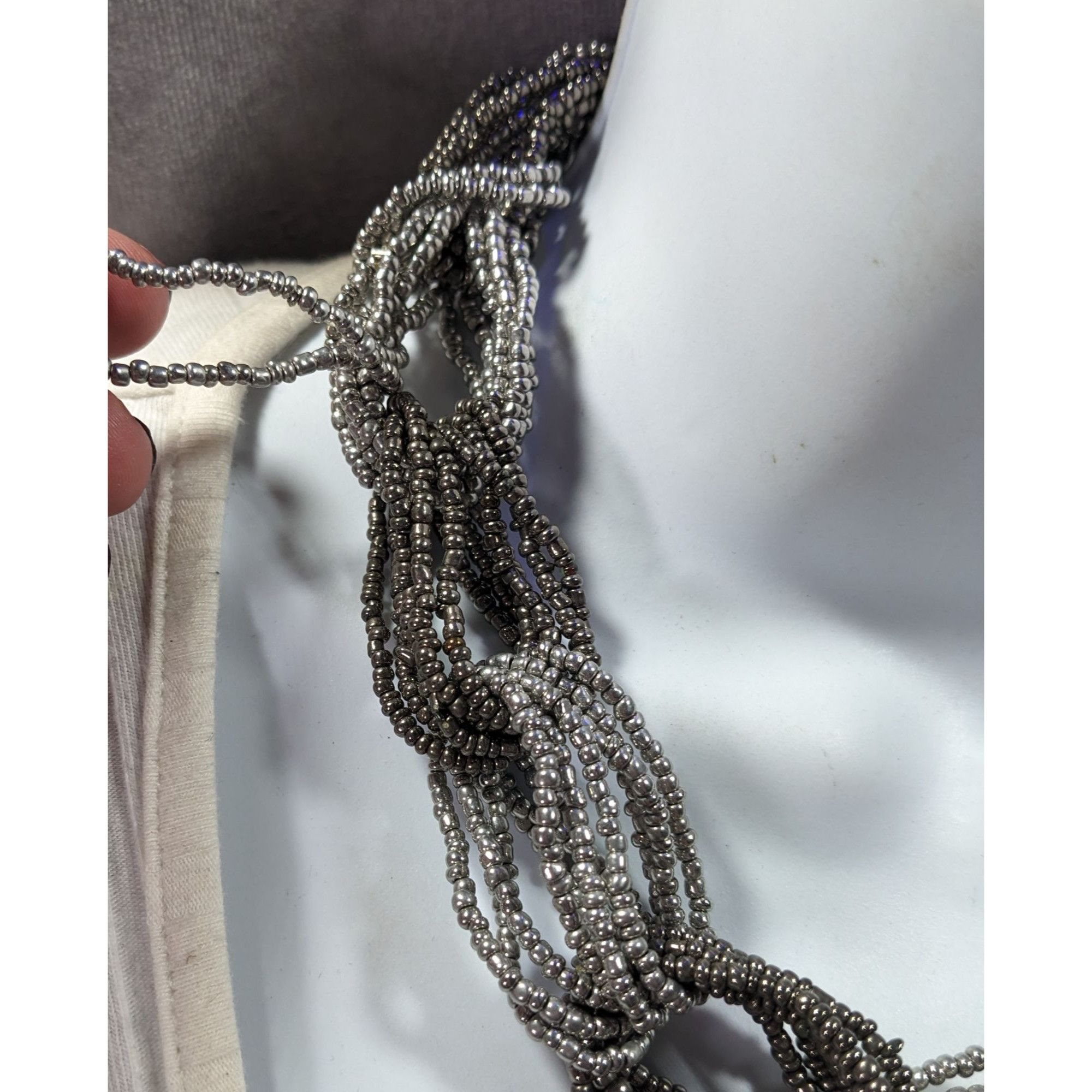 Other Chunky Braided Knot Silver Tone Glass Beaded Necklace Size ONE SIZE - 3 Thumbnail