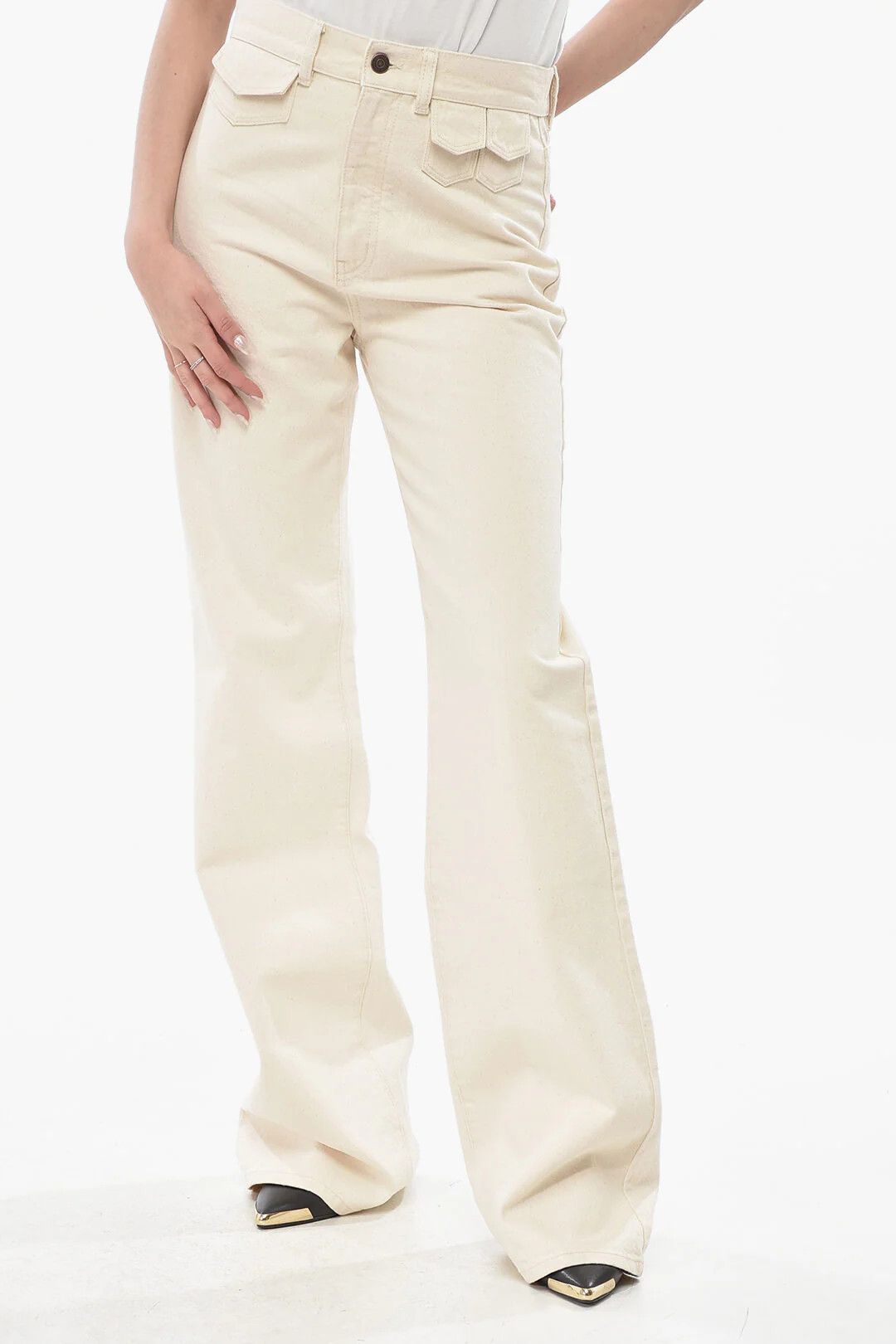 Chloe og1mm0426 Cotton Straight-Leg Multi-Pocket Pant in White Size 30" / US 8 / IT 44 - 1 Thumbnail