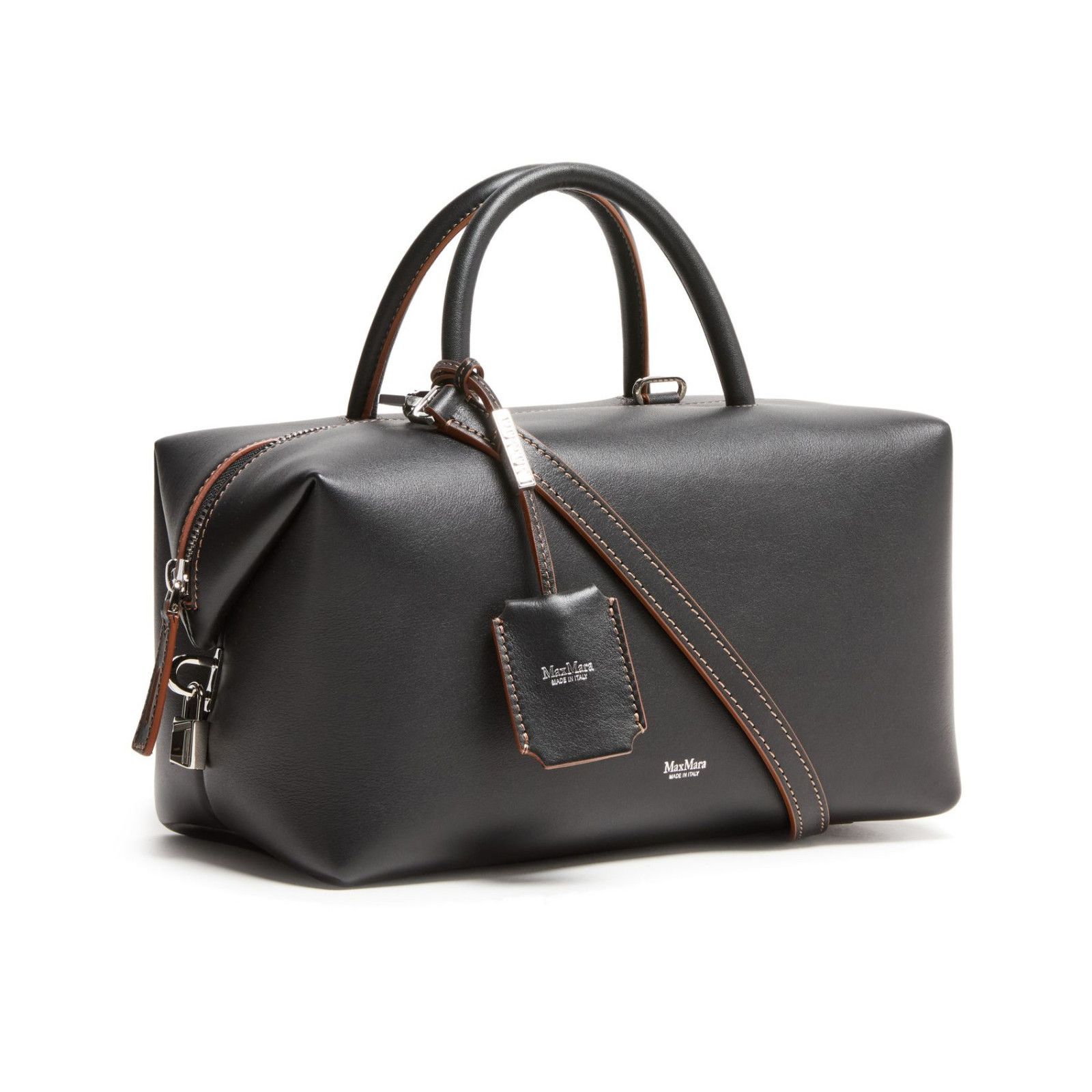 MAX MARA Holdall Medium Black Leather Top Handle Bag New/Aut