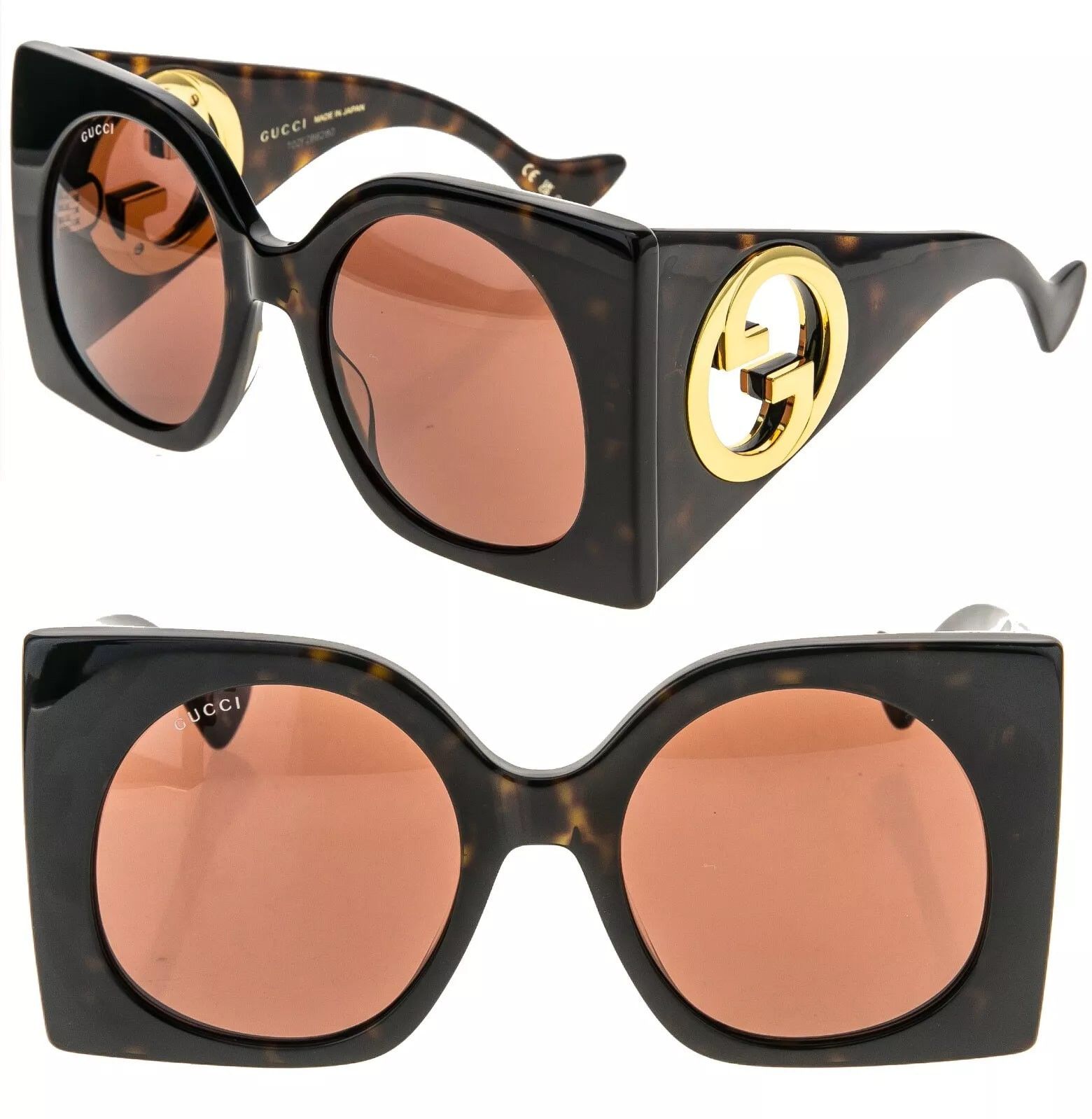 Gucci GUCCI 1254 Brown Gold Logo Gg1254S Oversized Mask Flat 002 Size ONE SIZE - 1 Thumbnail