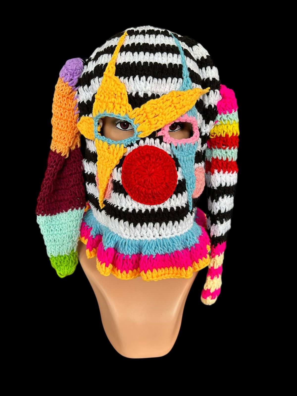 Japanese Brand × Kapital × Vintage Very Rare Crochet Knitted Handmade Balaclava Masked Stripe Size ONE SIZE - 3 Thumbnail