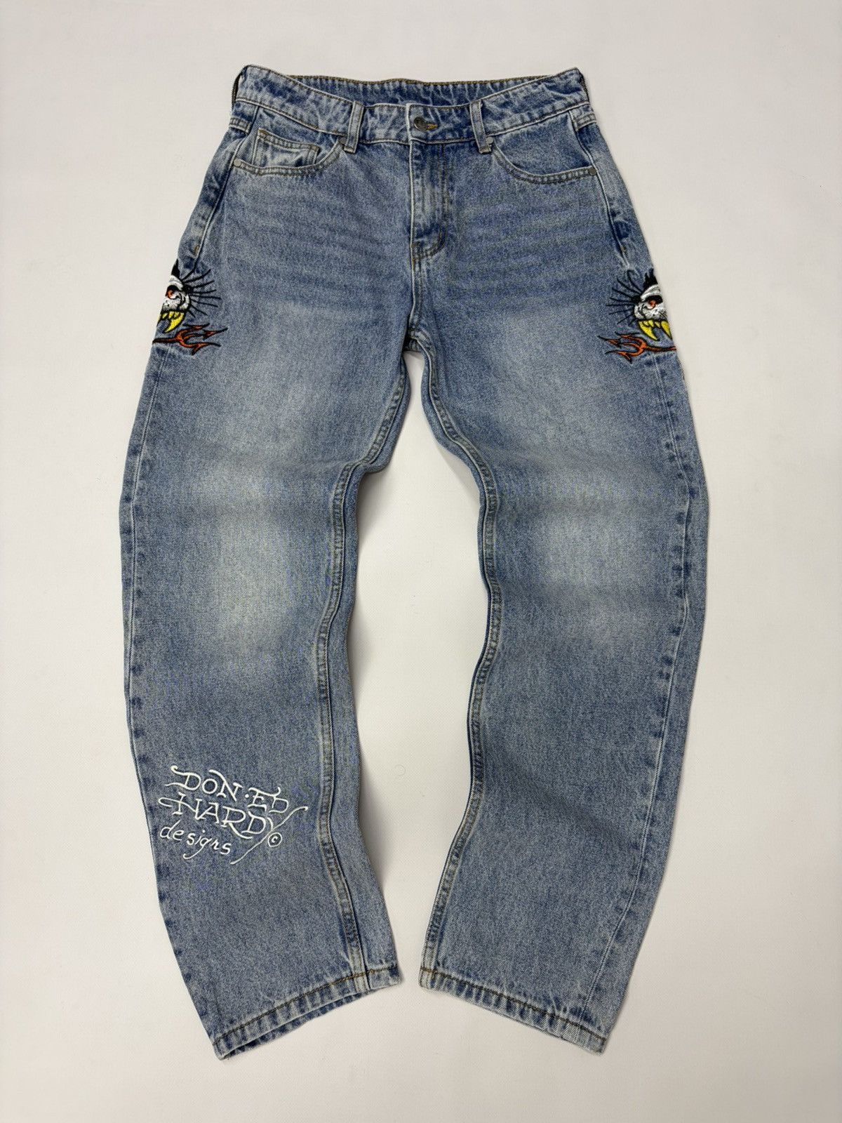 Ed Hardy Vintage Ed Hardy Embroidered Flame Denim Jeans Y2K Biker Size US 31 - 10 Thumbnail