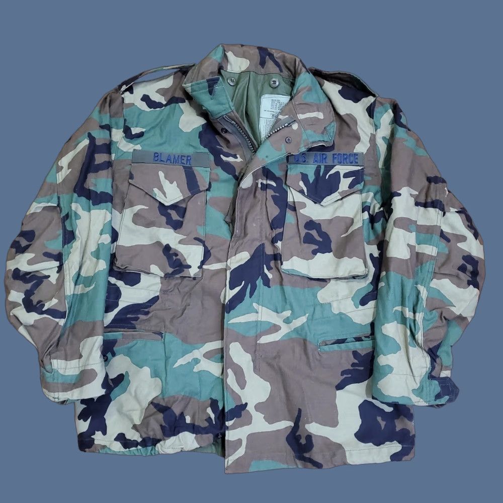 Vintage VINTAGE M65 Field Jacket Us Air Force Mens Medium Short Woodland Camo Coat 90s Military Zip Size US 31 - 1 Thumbnail