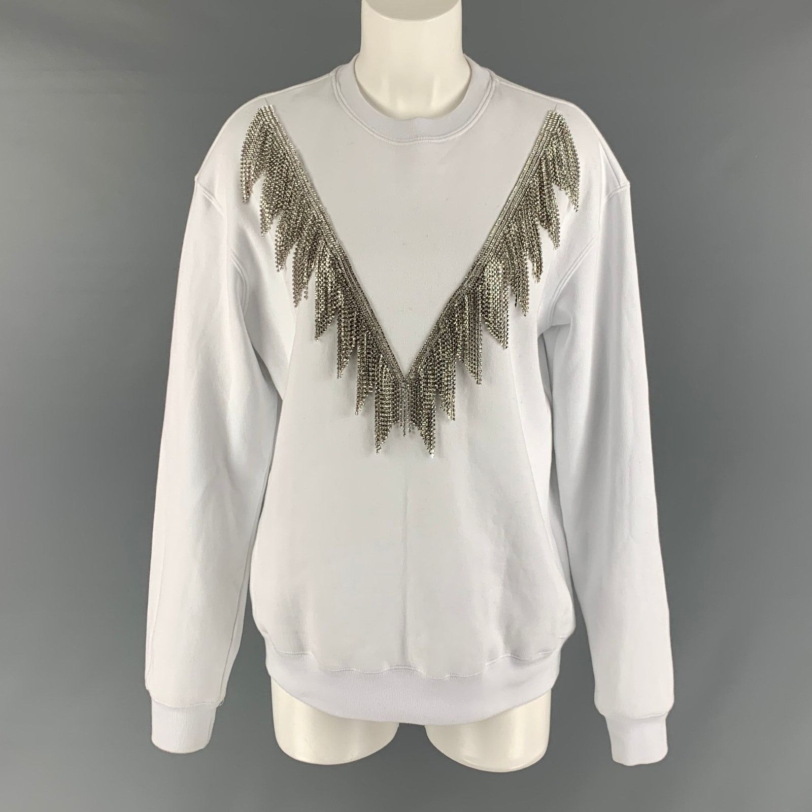 MSGM MSGM Size XS White Cotton Rhinestones Crew-Neck Pullover Size XS / US 0-2 / IT 36-38 - 1 Thumbnail