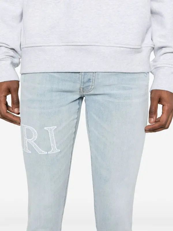 Amiri oc11z1125 Bandana-Jacquard Logo-Appliqué Jeans in Blue Size US 29 - 5 Thumbnail