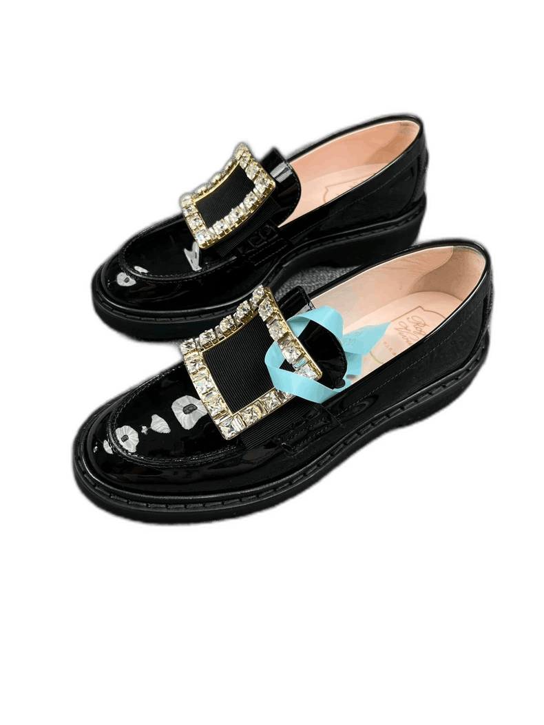 ROGEEVIER Black Loafers with Diamond Buckle
