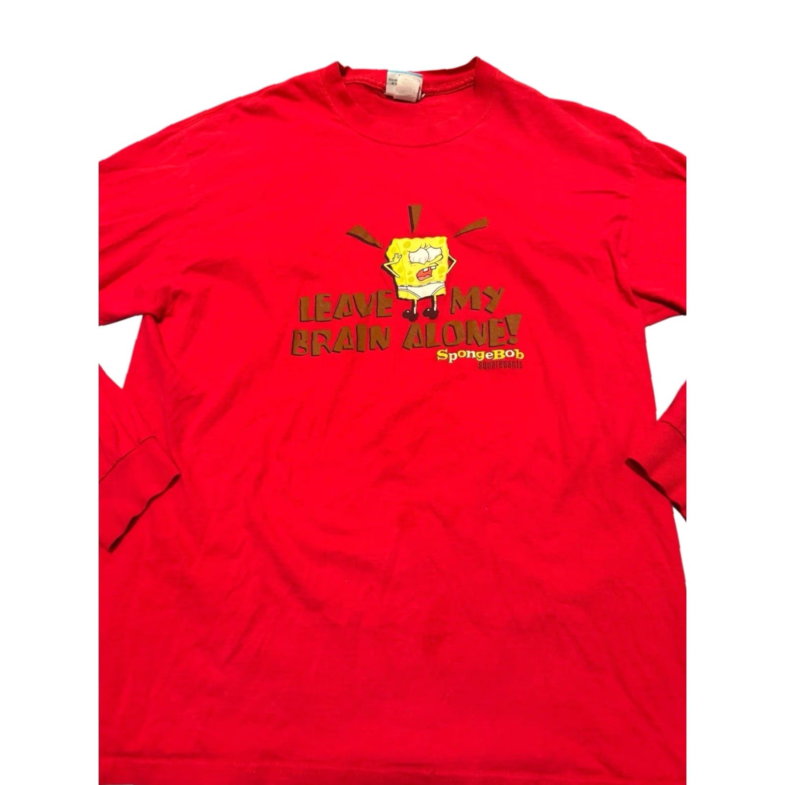 Nickelodeon VINTAGE Nickelodeon Shirt Mens L SpongeBob SquarePants Long Sleeve Red 2001 USA Brain Alone Size US L / EU 52-54 / 3 - 2 Thumbnail