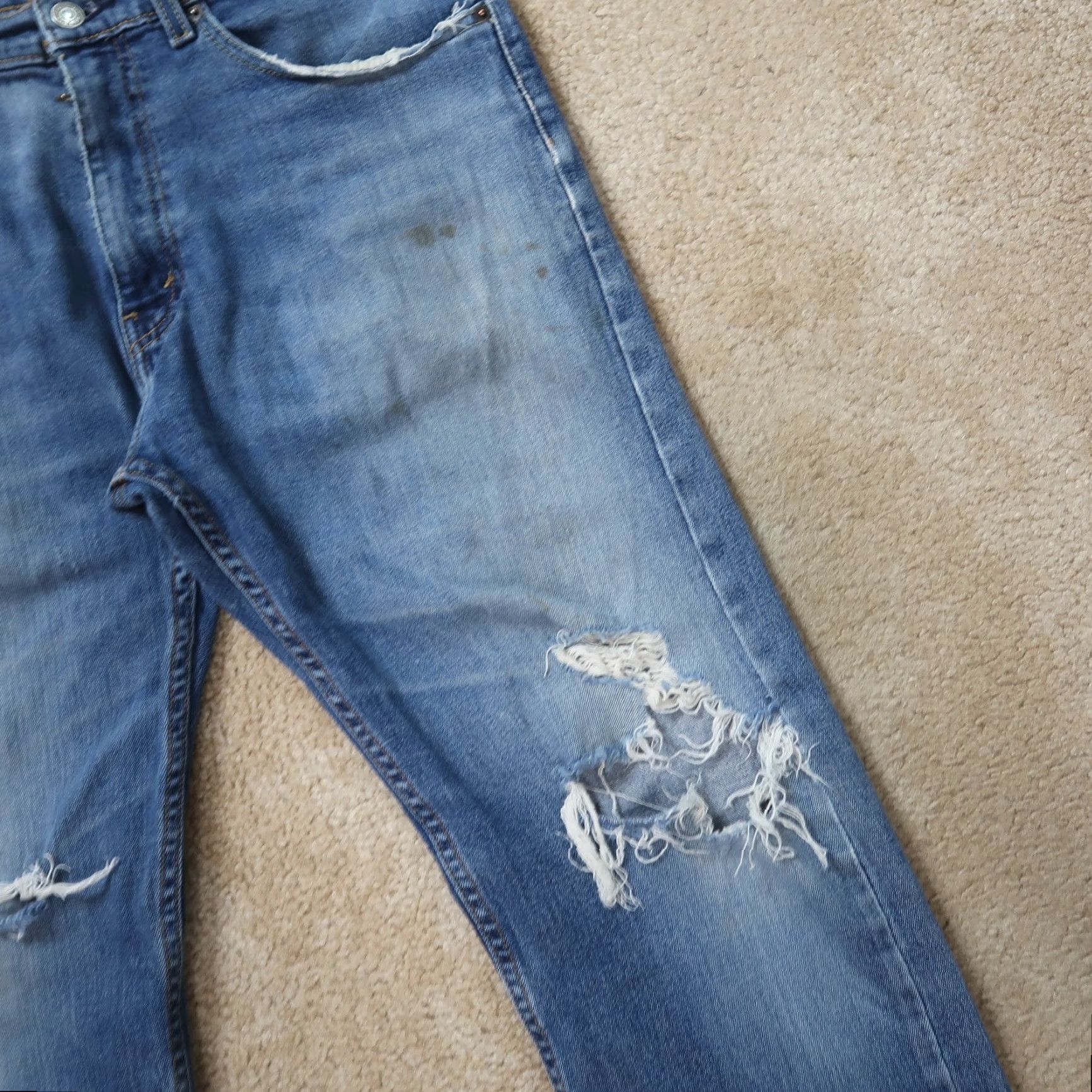 Levi's Levi's 505 Jeans Regular Fit Straight Leg Denim 34x30 Men Blue Distressed 5-Pocket Denim Jeans Mens Regular Fit Size US 34 / EU 50 - 2 Thumbnail