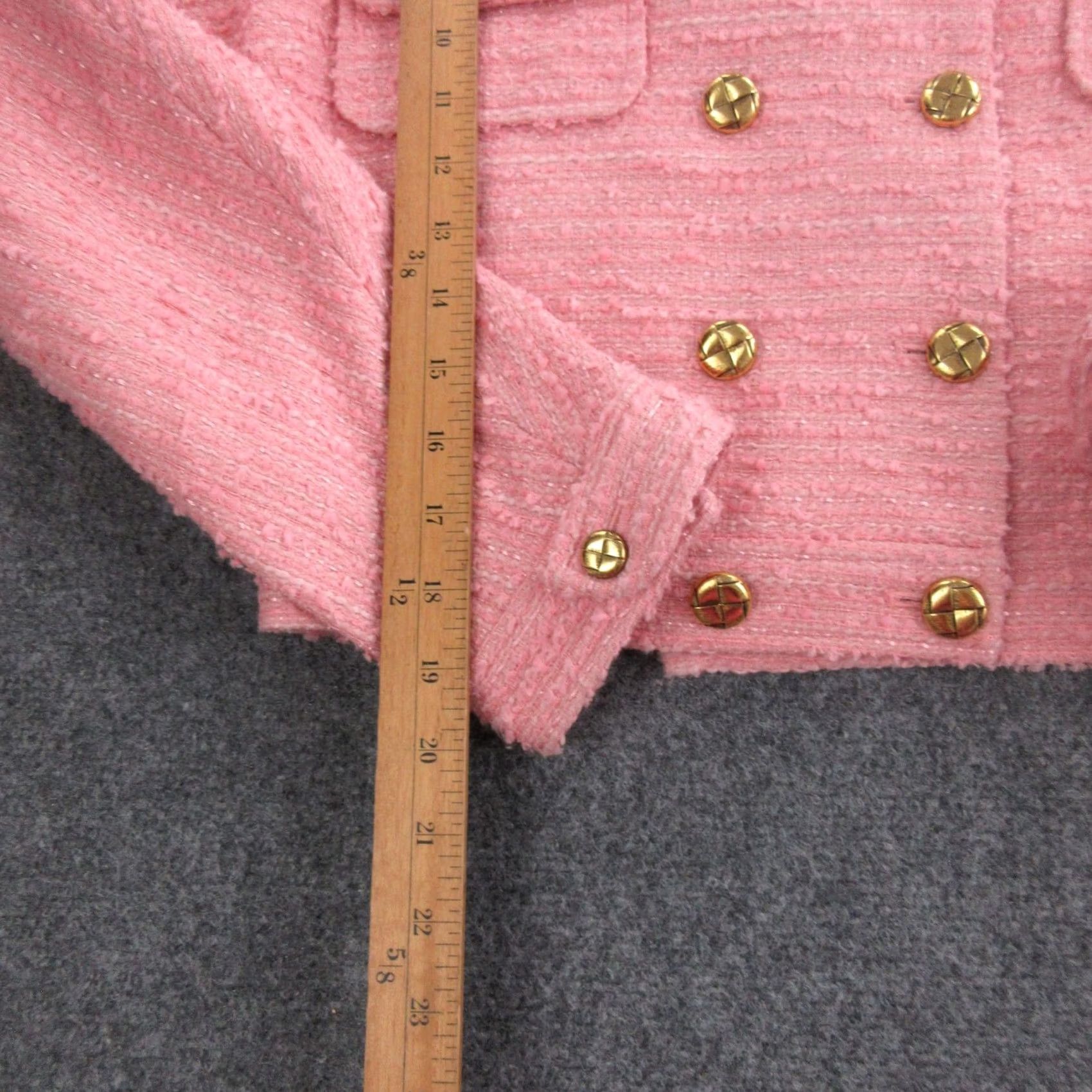 LoveShackFancy LoveShackFancy Pink Tweed Jacket Womens Medium Collarless Button Front Blazer Short Sleeve Size M / US 6-8 / IT 42-44 - 3 Thumbnail