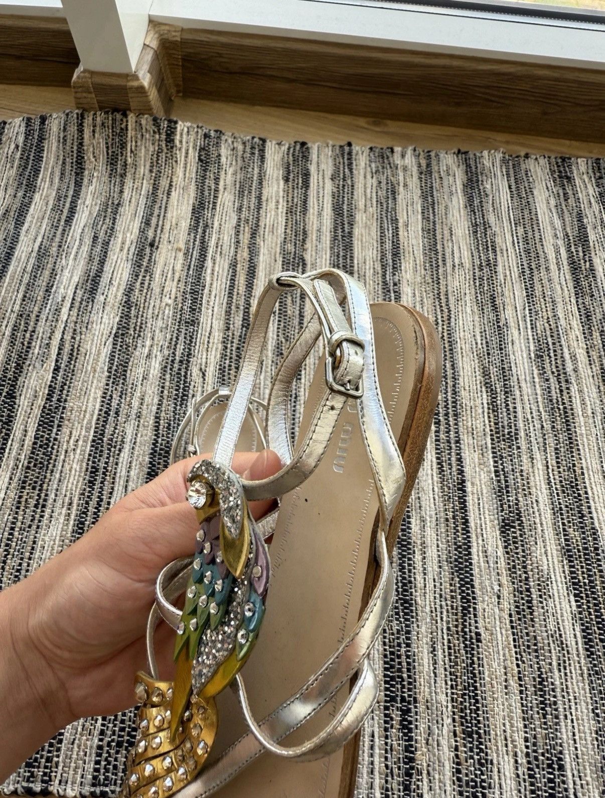 Miu Miu Miu Miu Leather Crystal Sandals Crystal Embellished Parrot Size US 7 / IT 37 - 11 Thumbnail