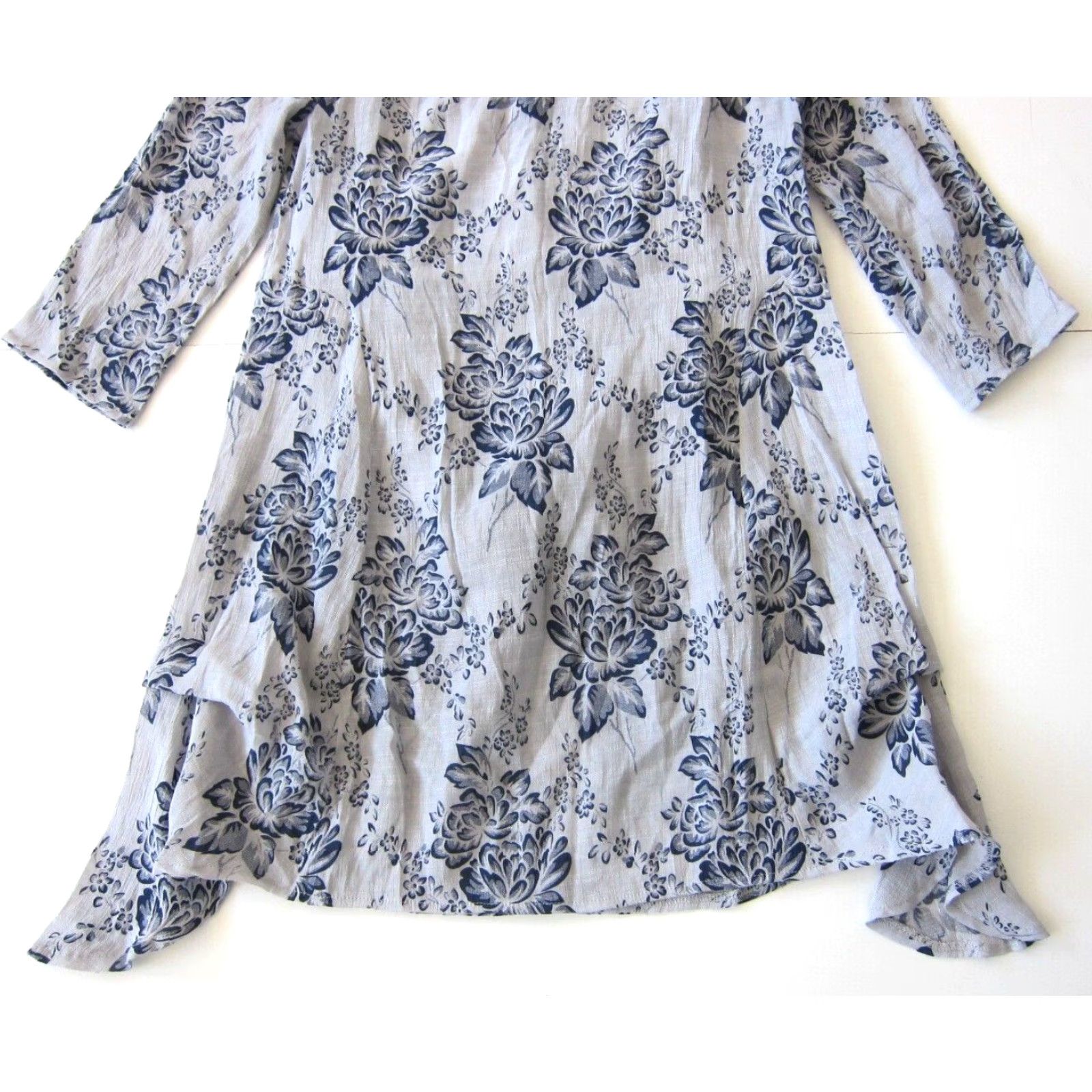 Vintage Christine Phillipe Rayon Blue Floral 3/4 Sleeve Tie Tunic Shirt Dress Small Size S / US 4 / IT 40 - 6 Thumbnail